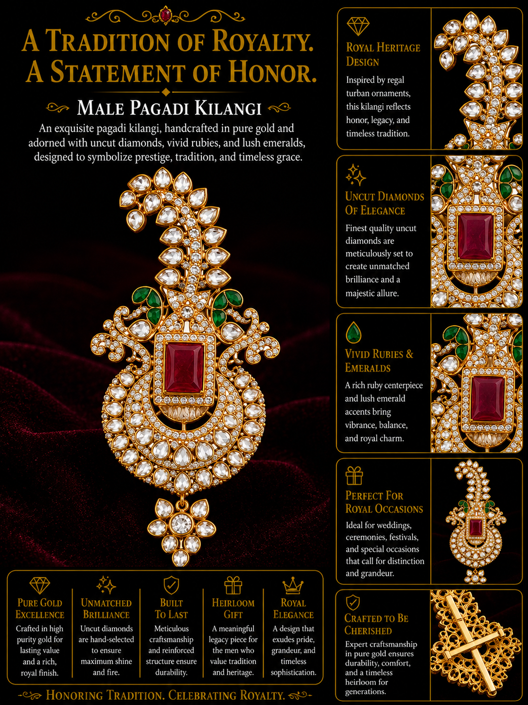 Royal Ruby Kundan Paisley Pagdi Brooch