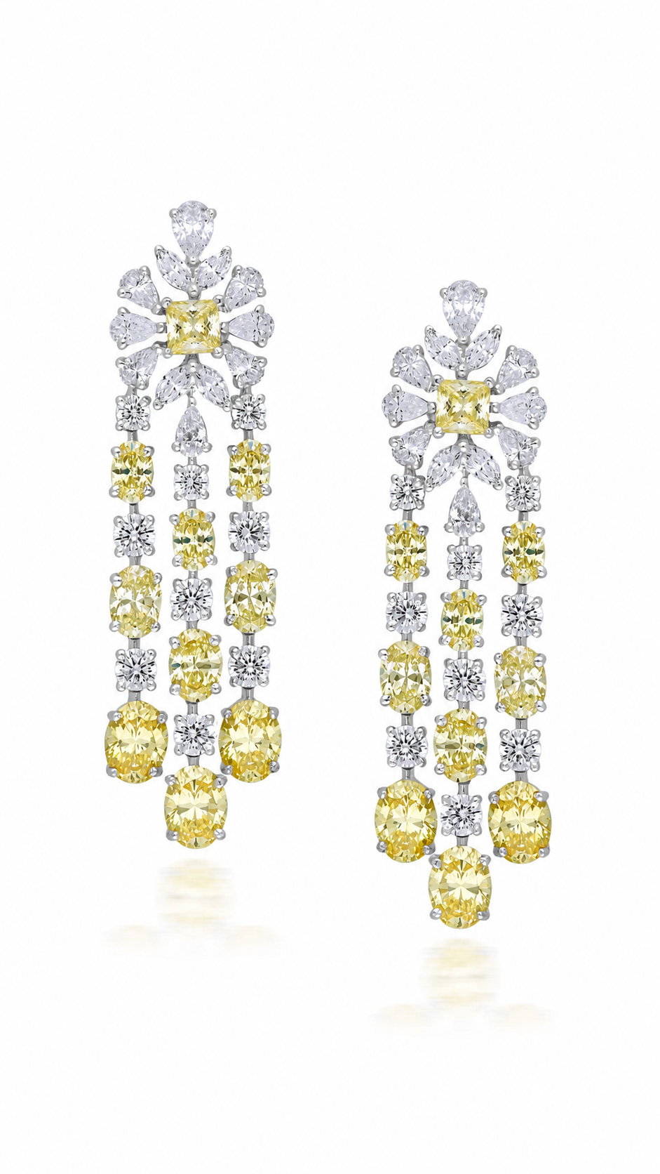 Canary Yellow Diamond Cascade Statement Earrings