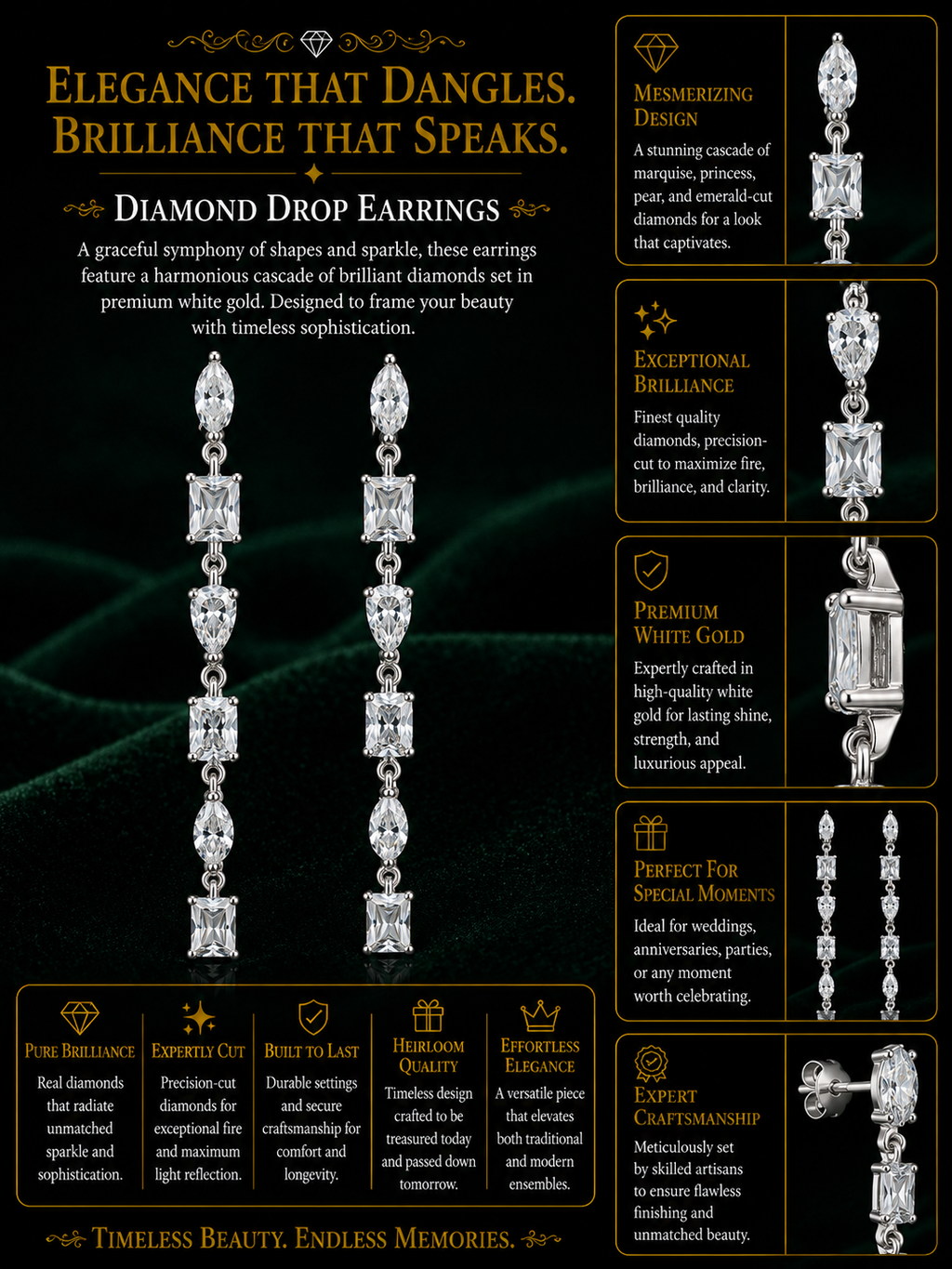 Elegant Linear Diamond Drop Earrings