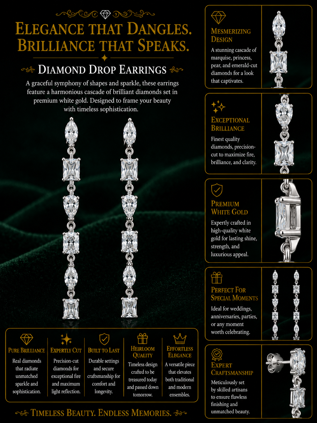 Elegant Linear Diamond Drop Earrings