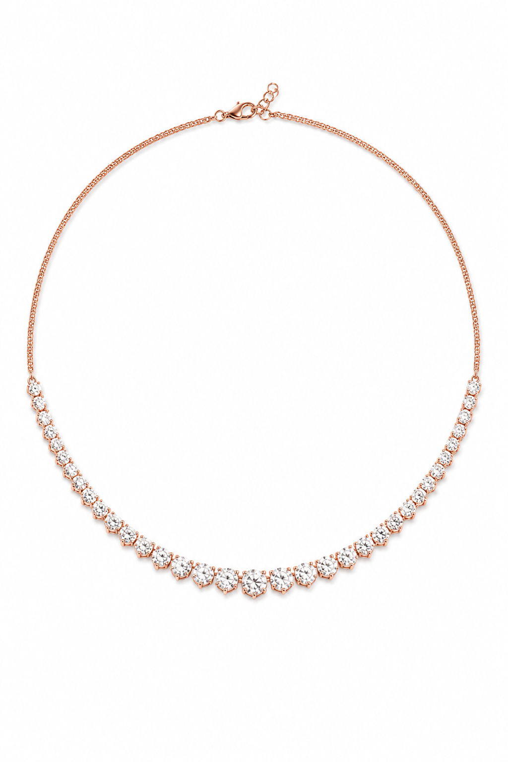 Graduating Diamond Rivière Tennis Necklace in Rose Gold — Half Set