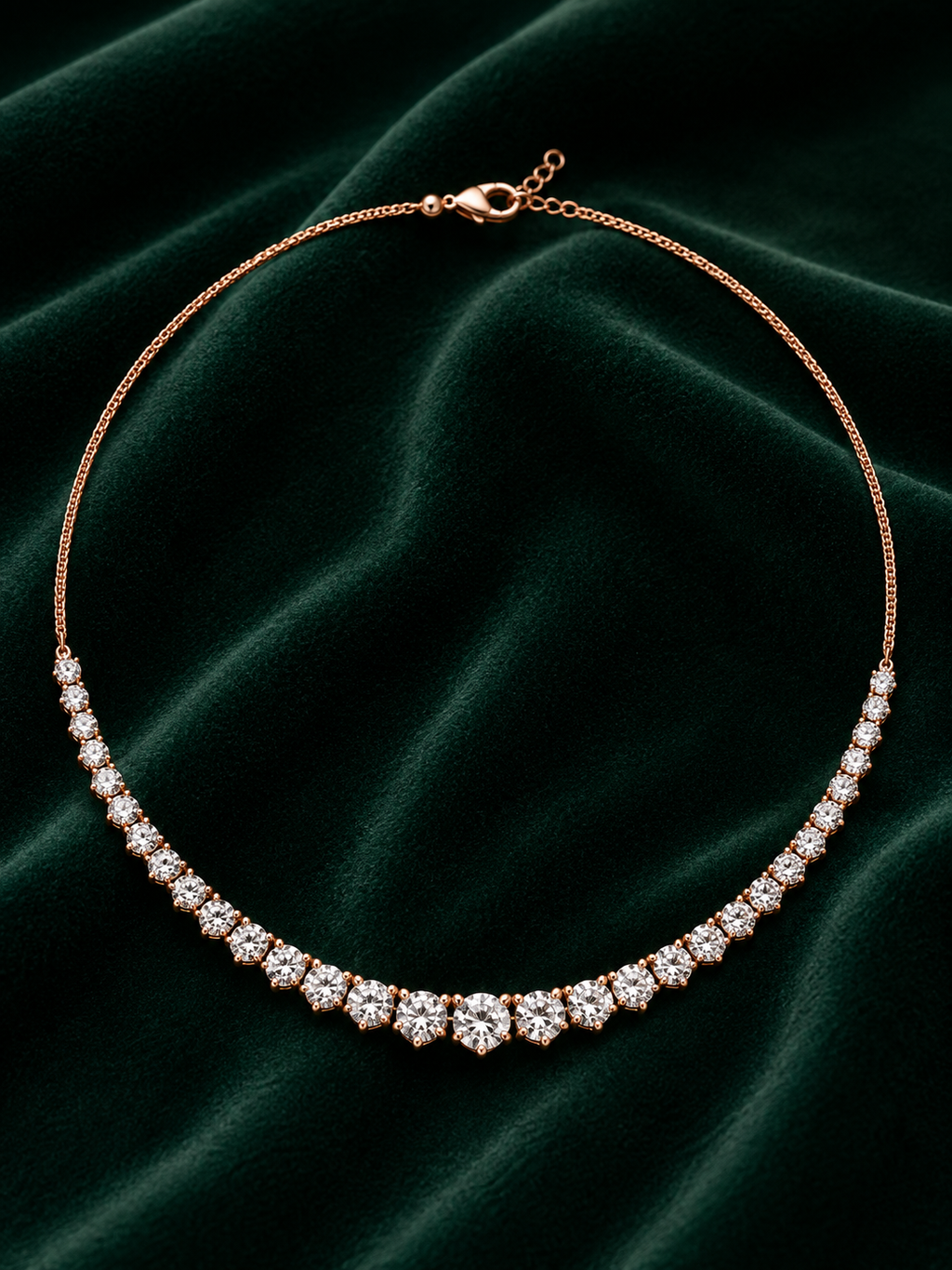 Graduating Diamond Rivière Tennis Necklace in Rose Gold — Half Set