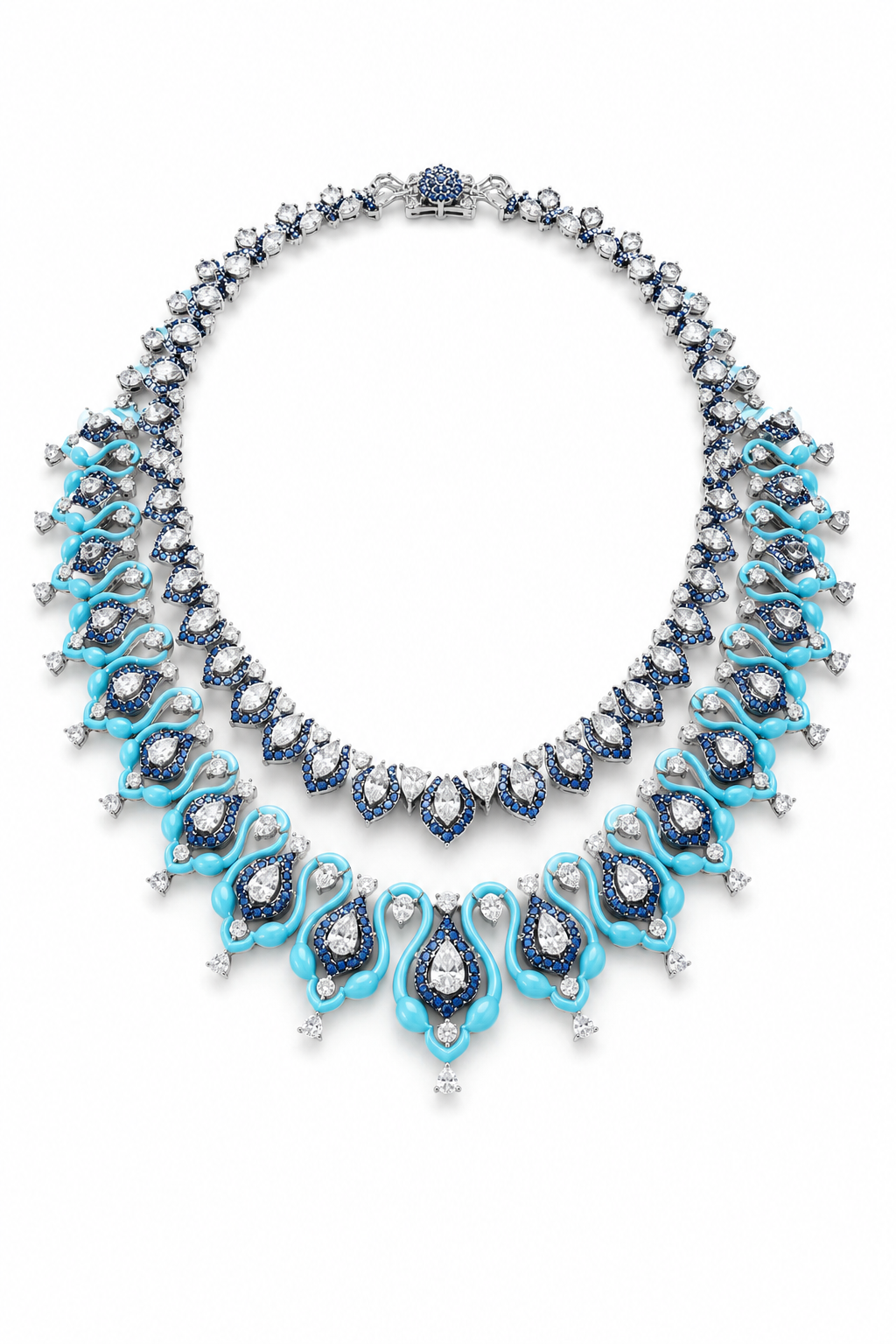 Turquoise, Sapphire & Diamond Couture Statement Necklace