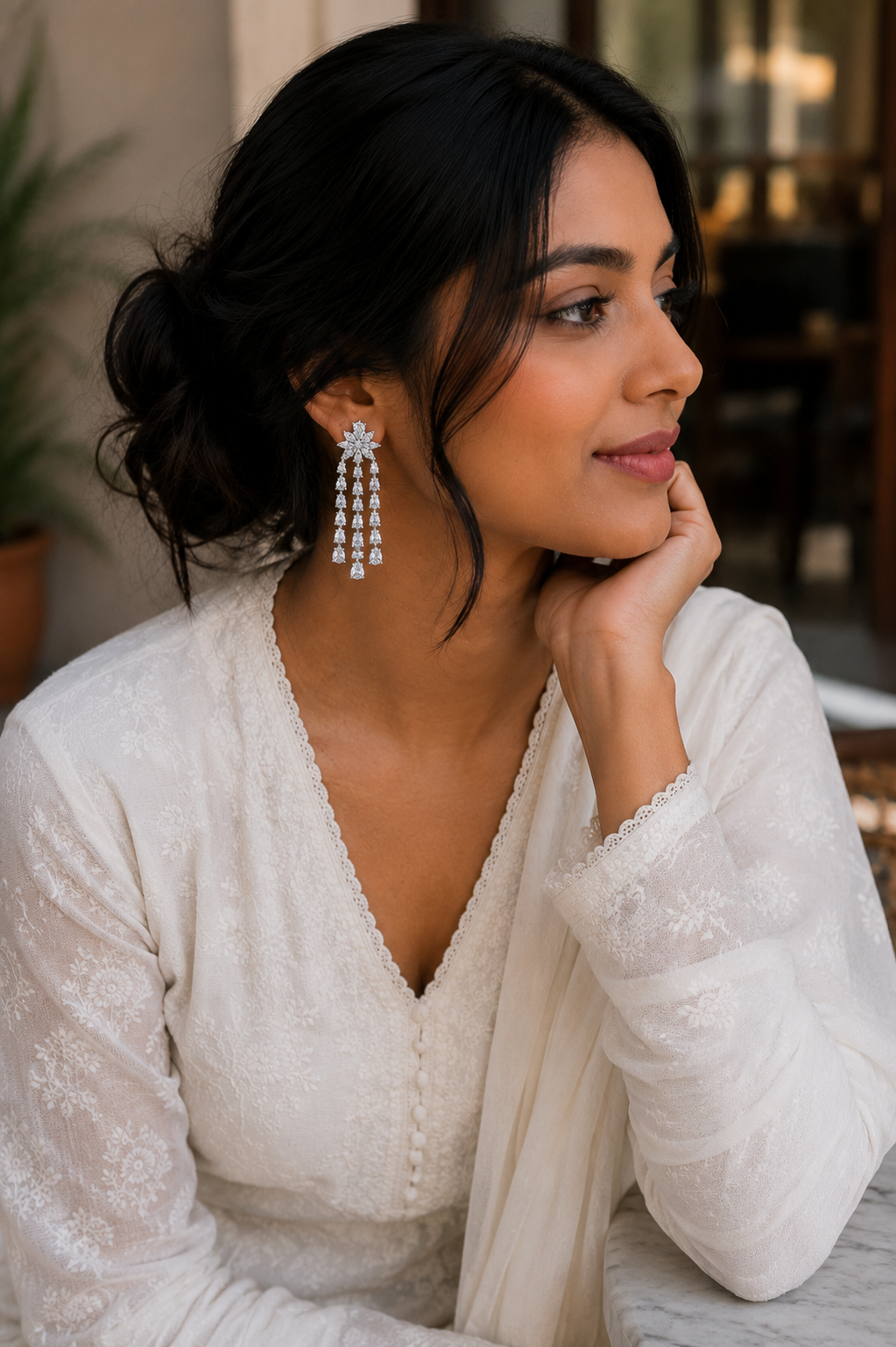 Snowflake Diamond Tassel Drop Earrings