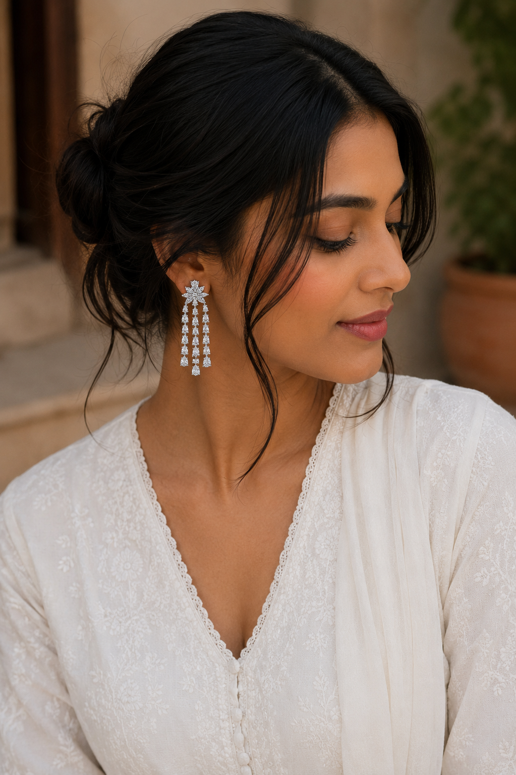 Snowflake Diamond Tassel Drop Earrings