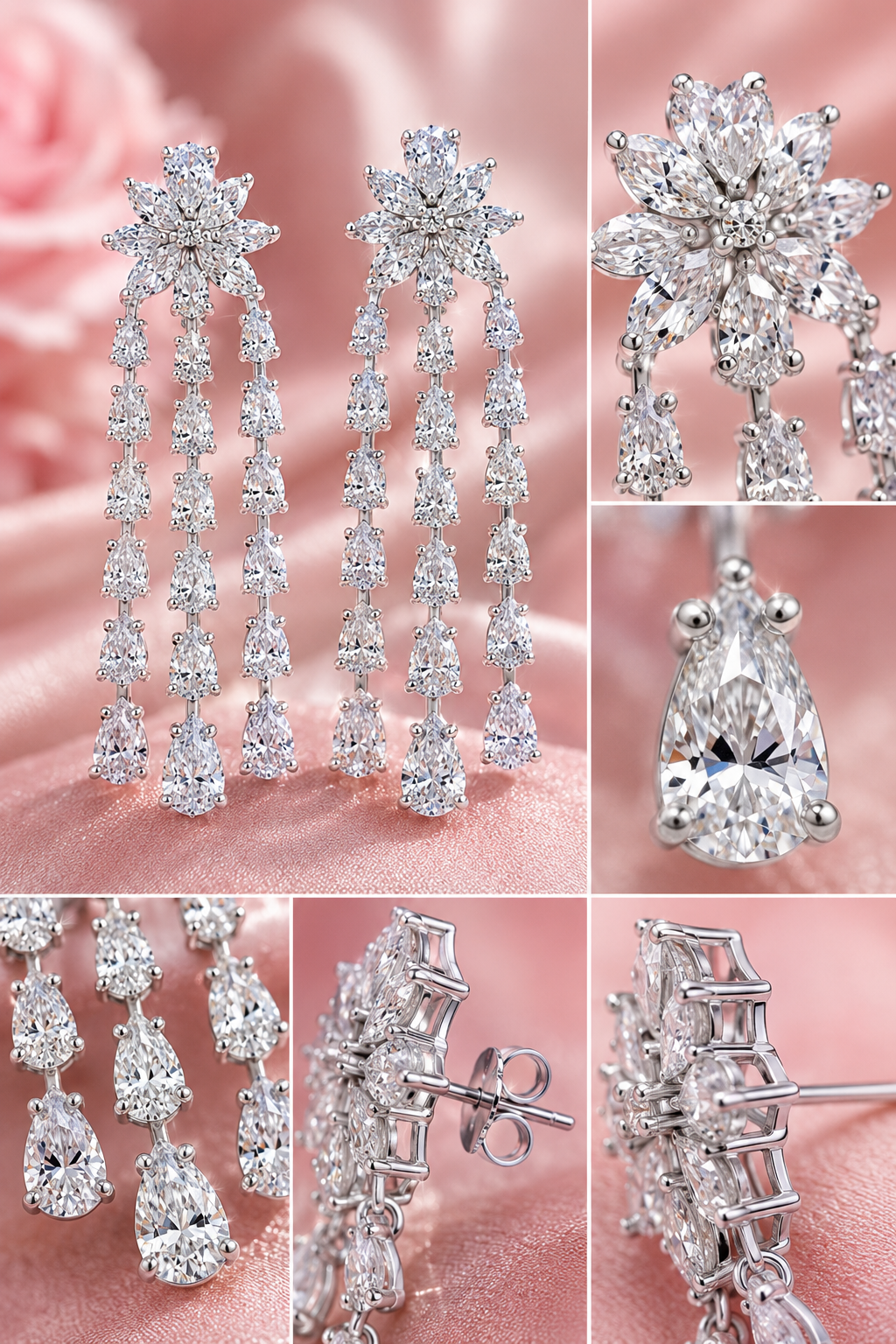 Snowflake Diamond Tassel Drop Earrings
