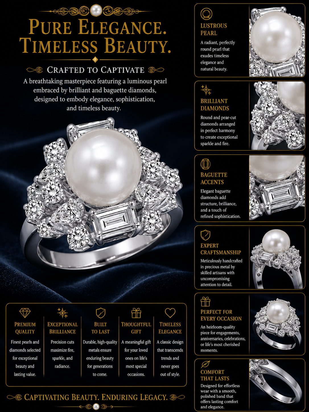 Luna Royale Pearl Diamond Statement Ring