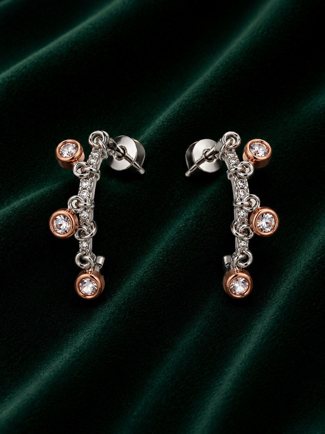 Elegant Dual-Tone CZ Drop Earrings for Women