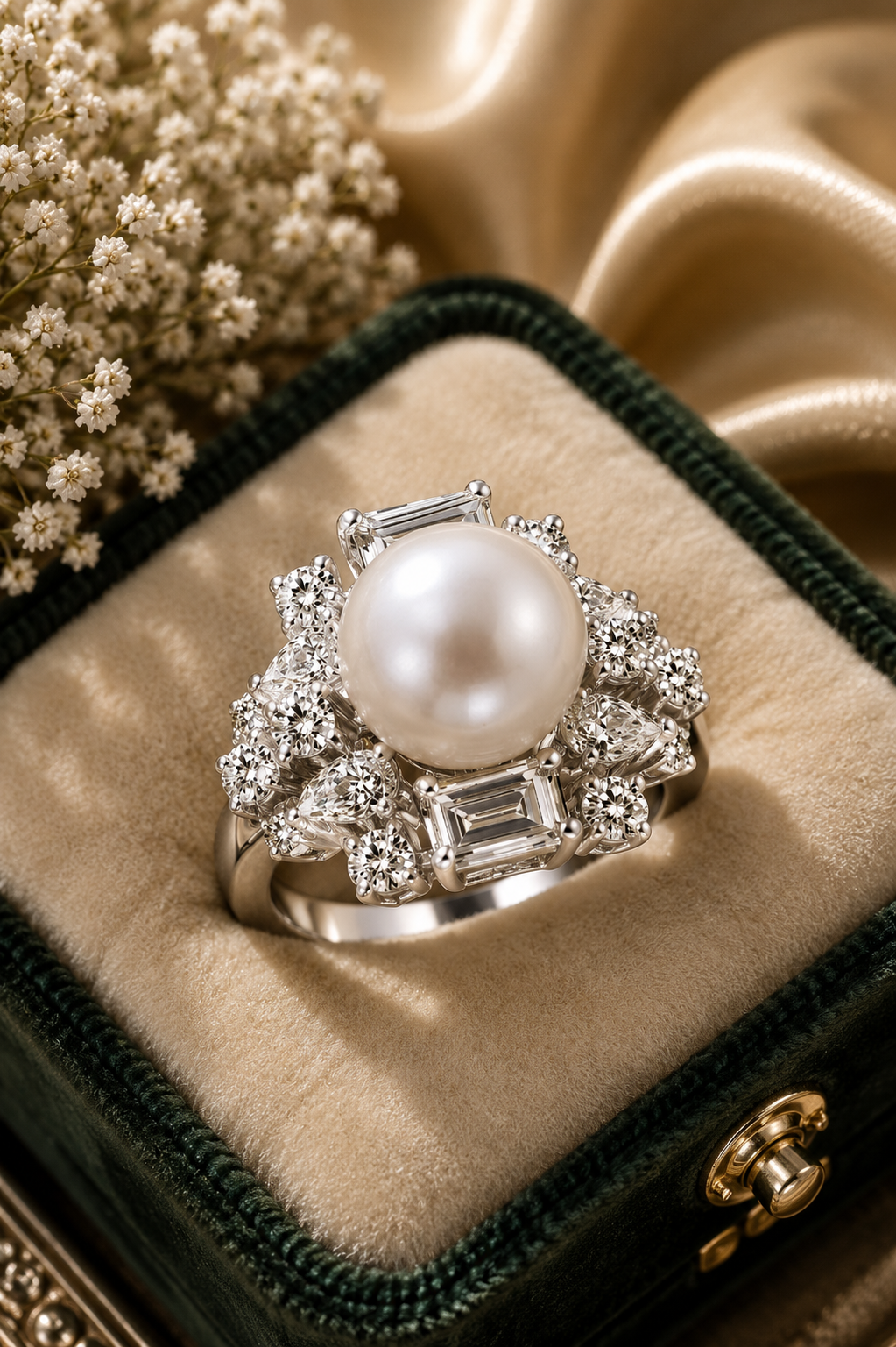 Luna Royale Pearl Diamond Statement Ring