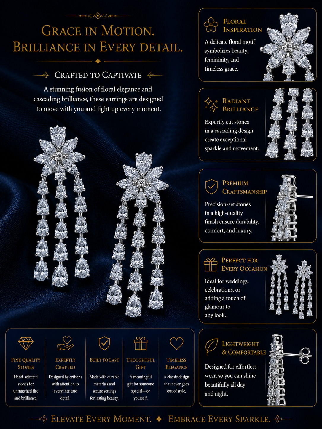Snowflake Diamond Tassel Drop Earrings