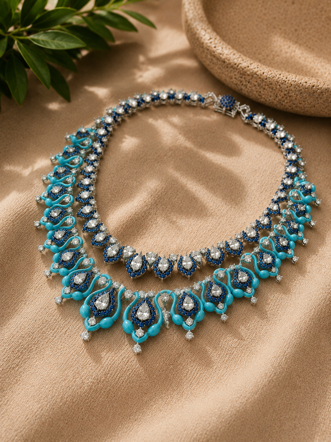 Turquoise, Sapphire & Diamond Couture Statement Necklace