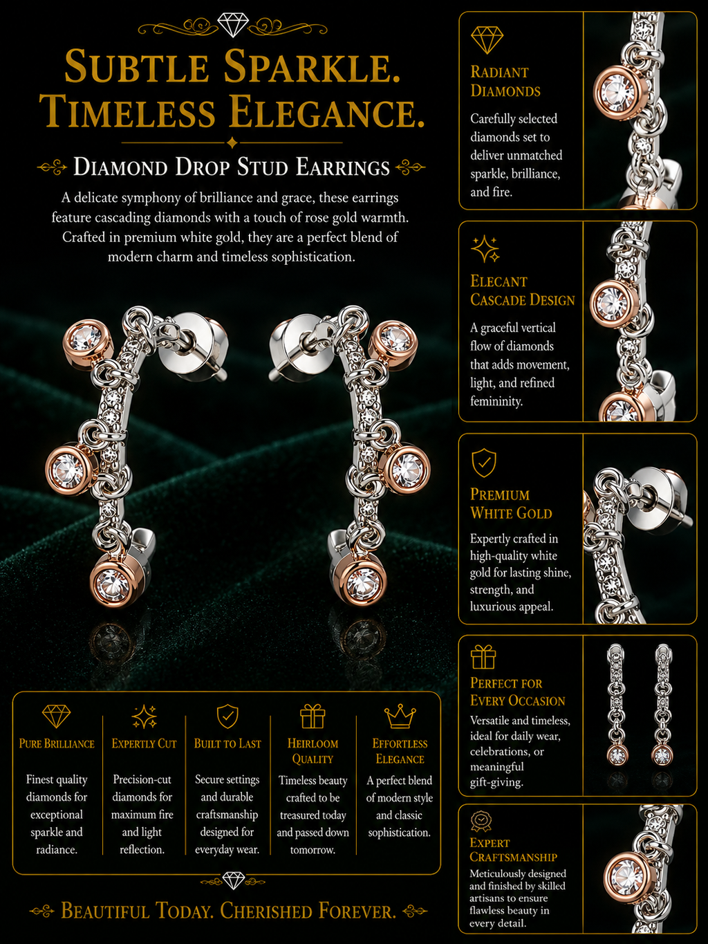 Elegant Dual-Tone CZ Drop Earrings for Women