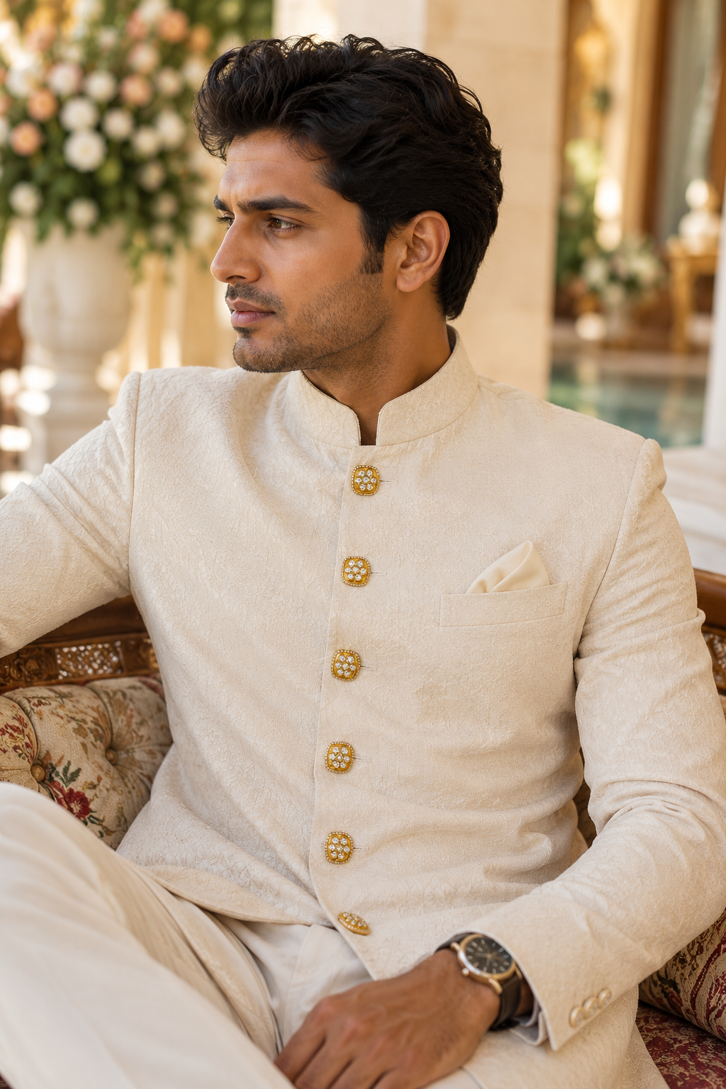 Square Gold Floral Buttons – Set for Sherwanis, Blazers, and Designer Suits