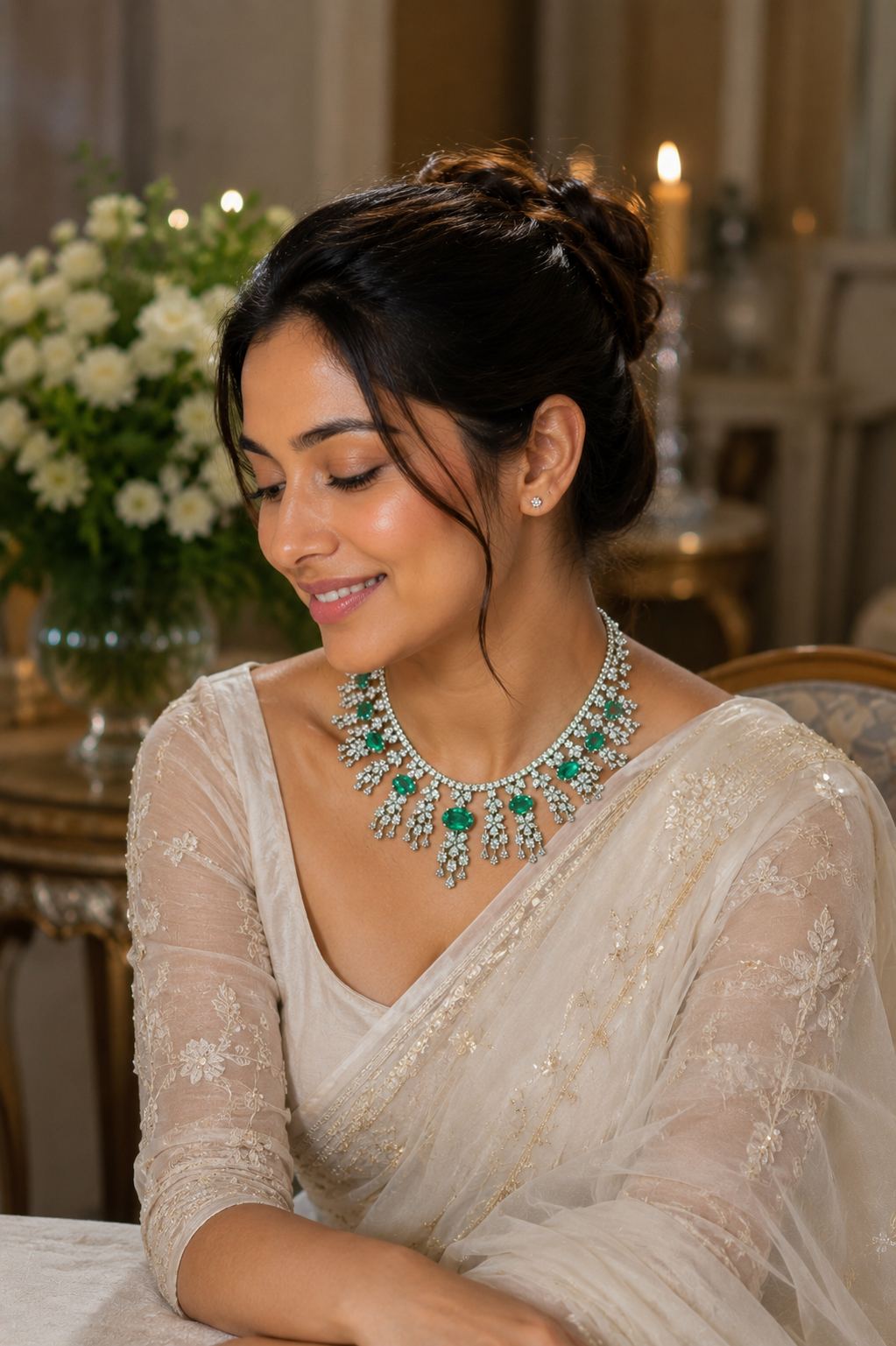 Emerald Cascade Diamond Statement Necklace