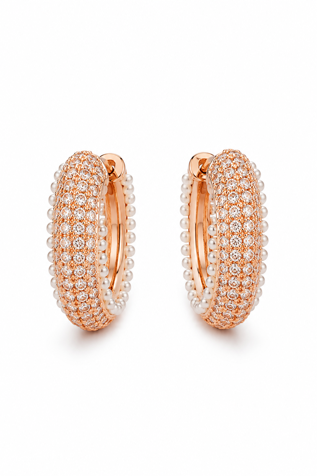Rose Gold Pavé Pearl Hoop Earrings