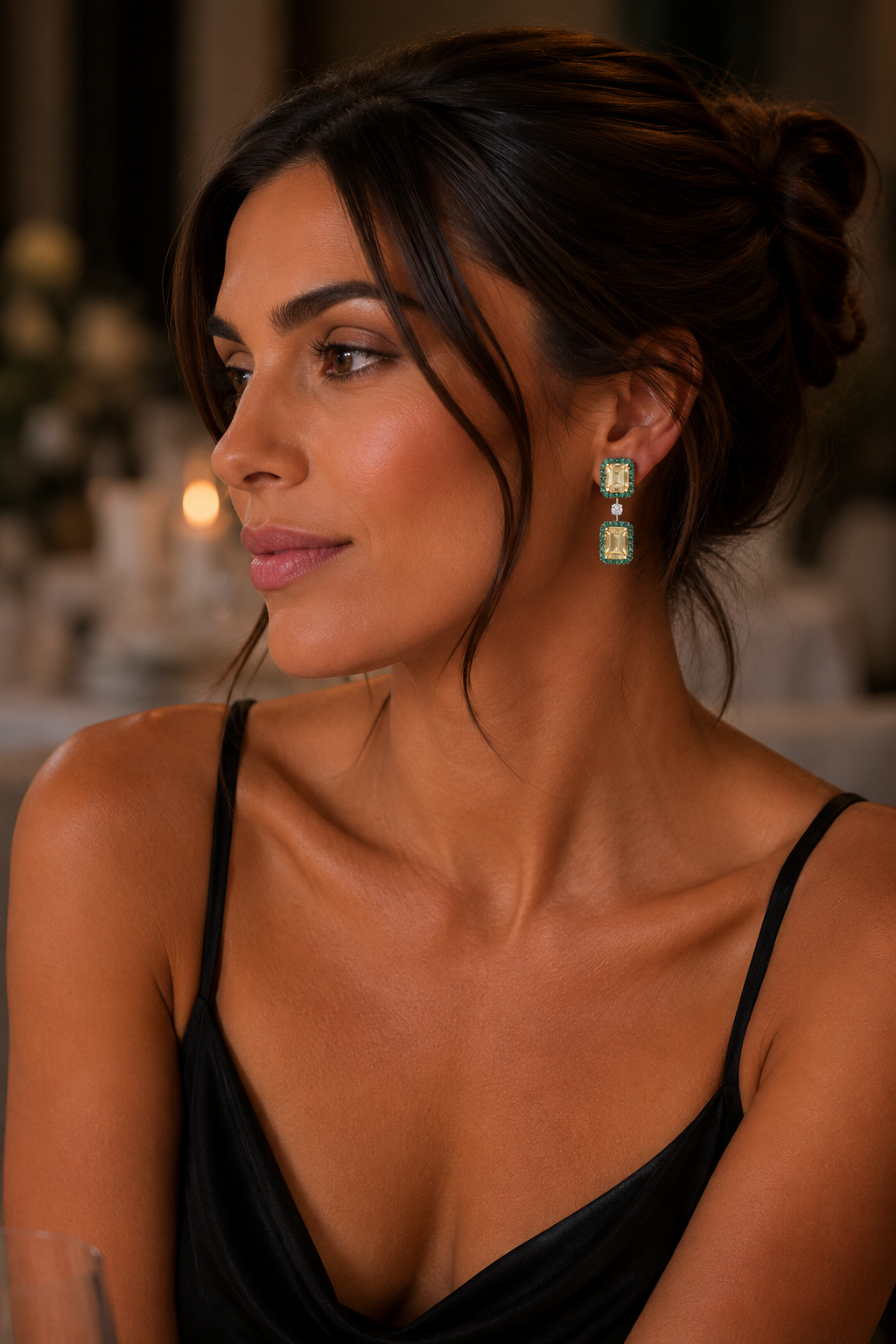 Emerald Halo Canary Stone Drop Earrings