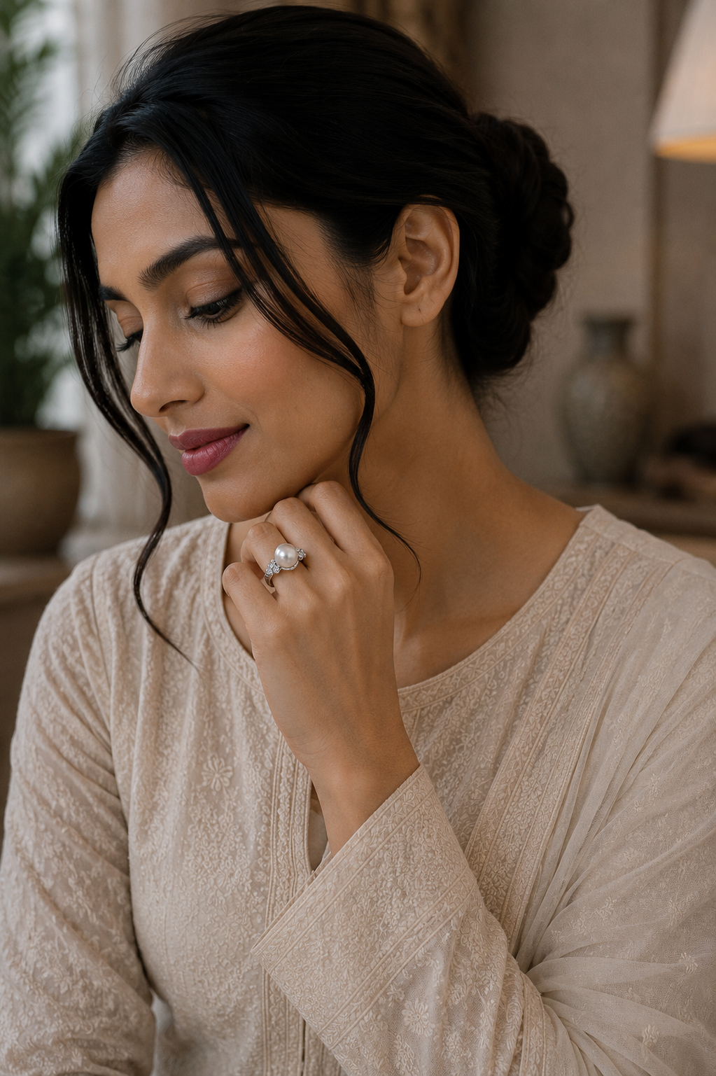 Classic Pearl Diamond Cluster Ring