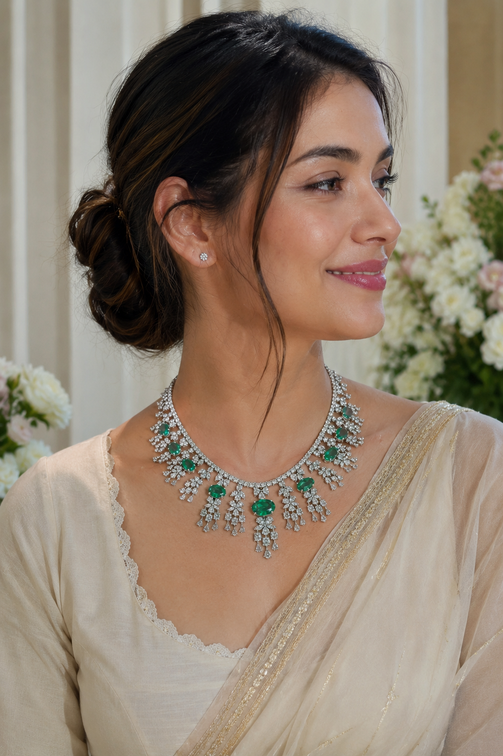Emerald Cascade Diamond Statement Necklace