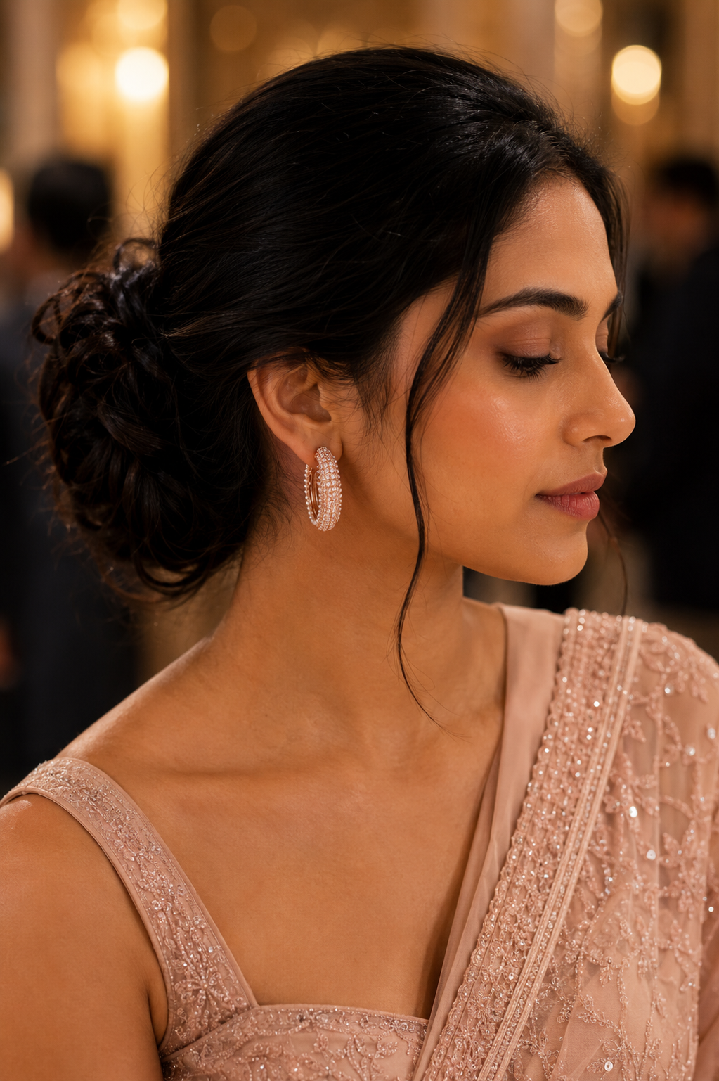 Rose Gold Pavé Pearl Hoop Earrings