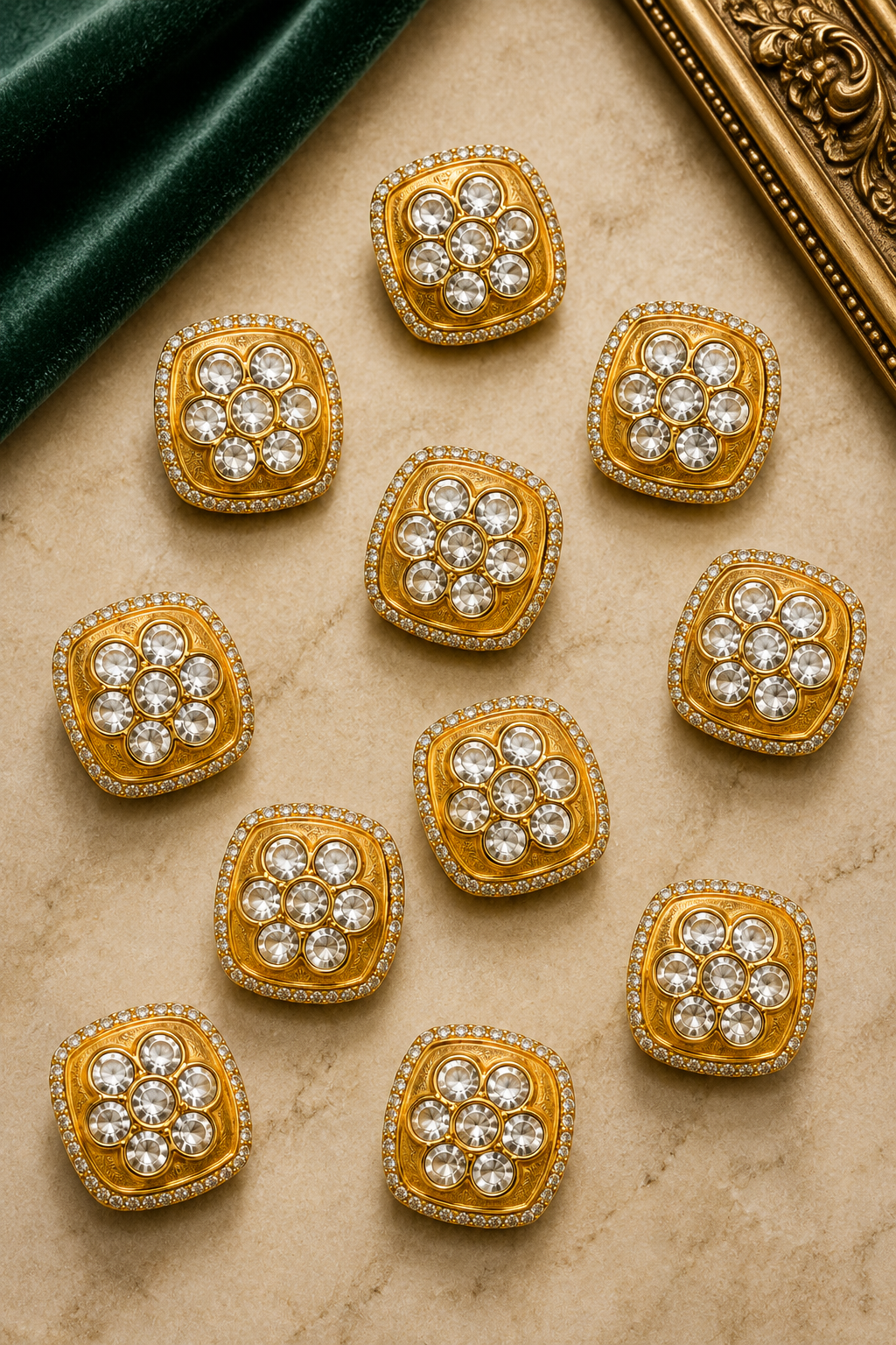 Square Gold Floral Buttons – Set for Sherwanis, Blazers, and Designer Suits