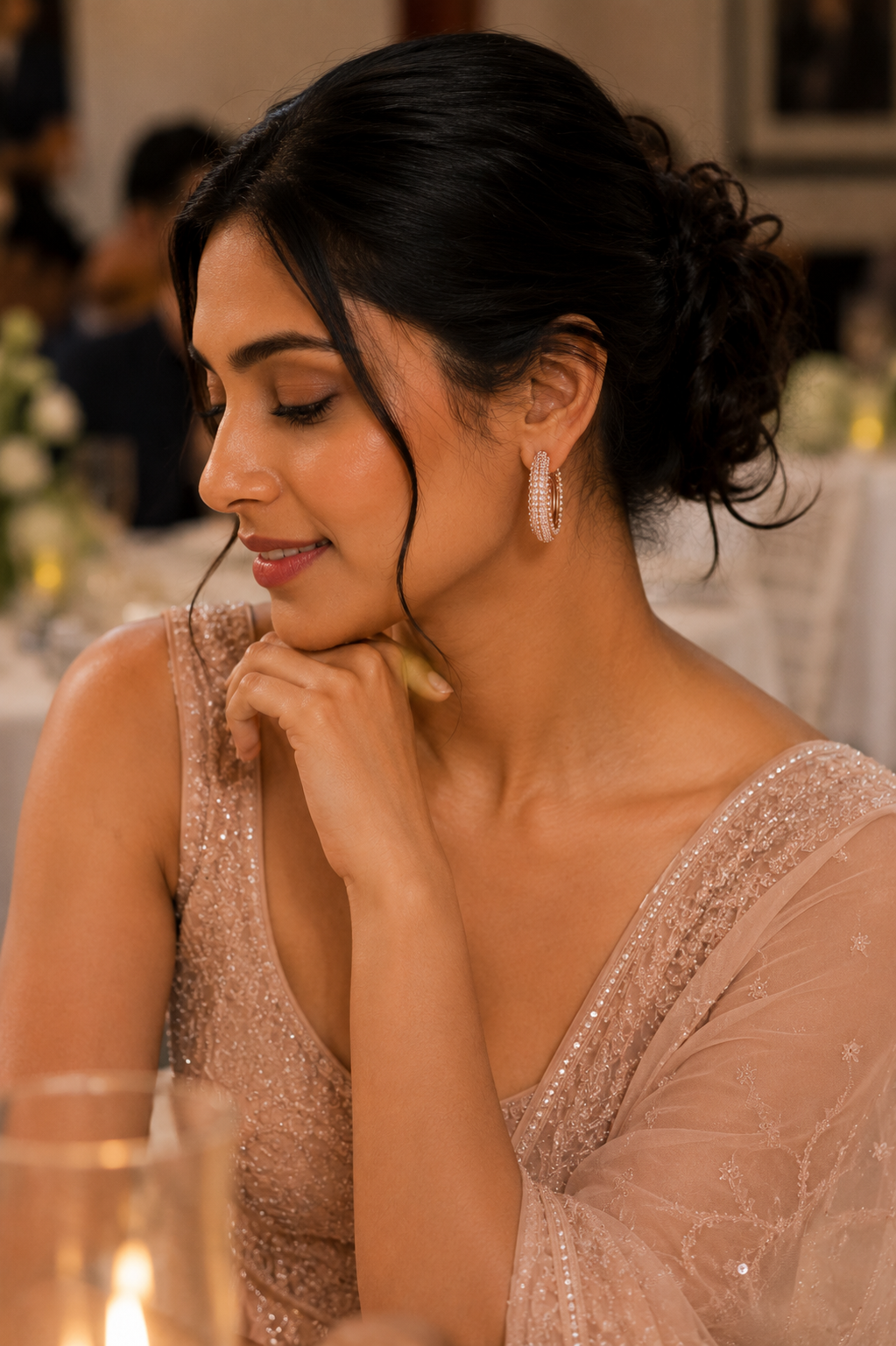 Rose Gold Pavé Pearl Hoop Earrings