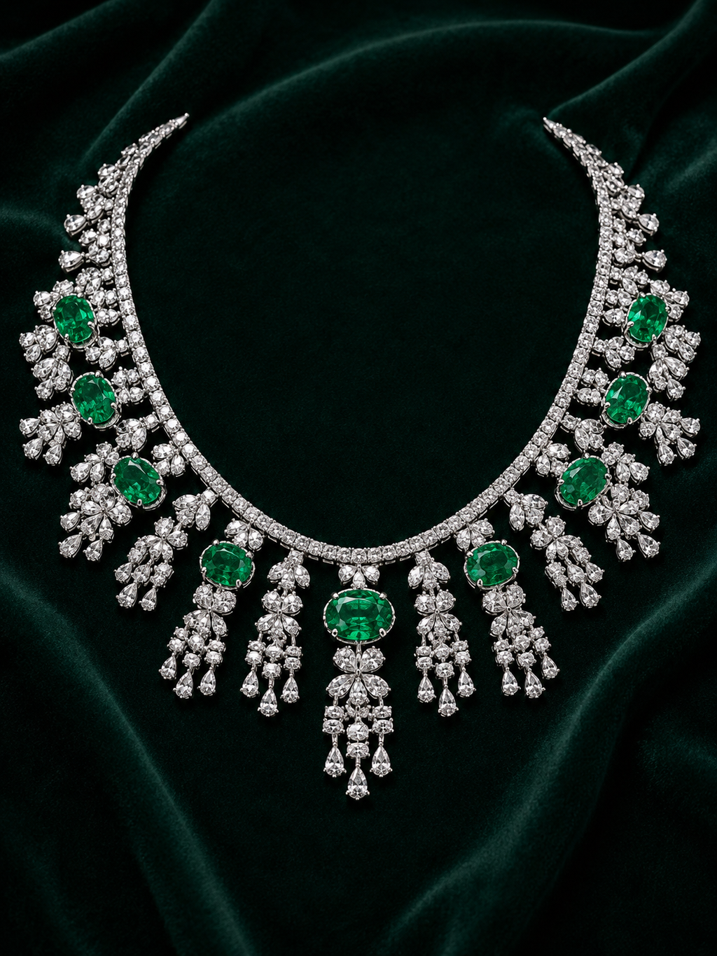 Emerald Cascade Diamond Statement Necklace