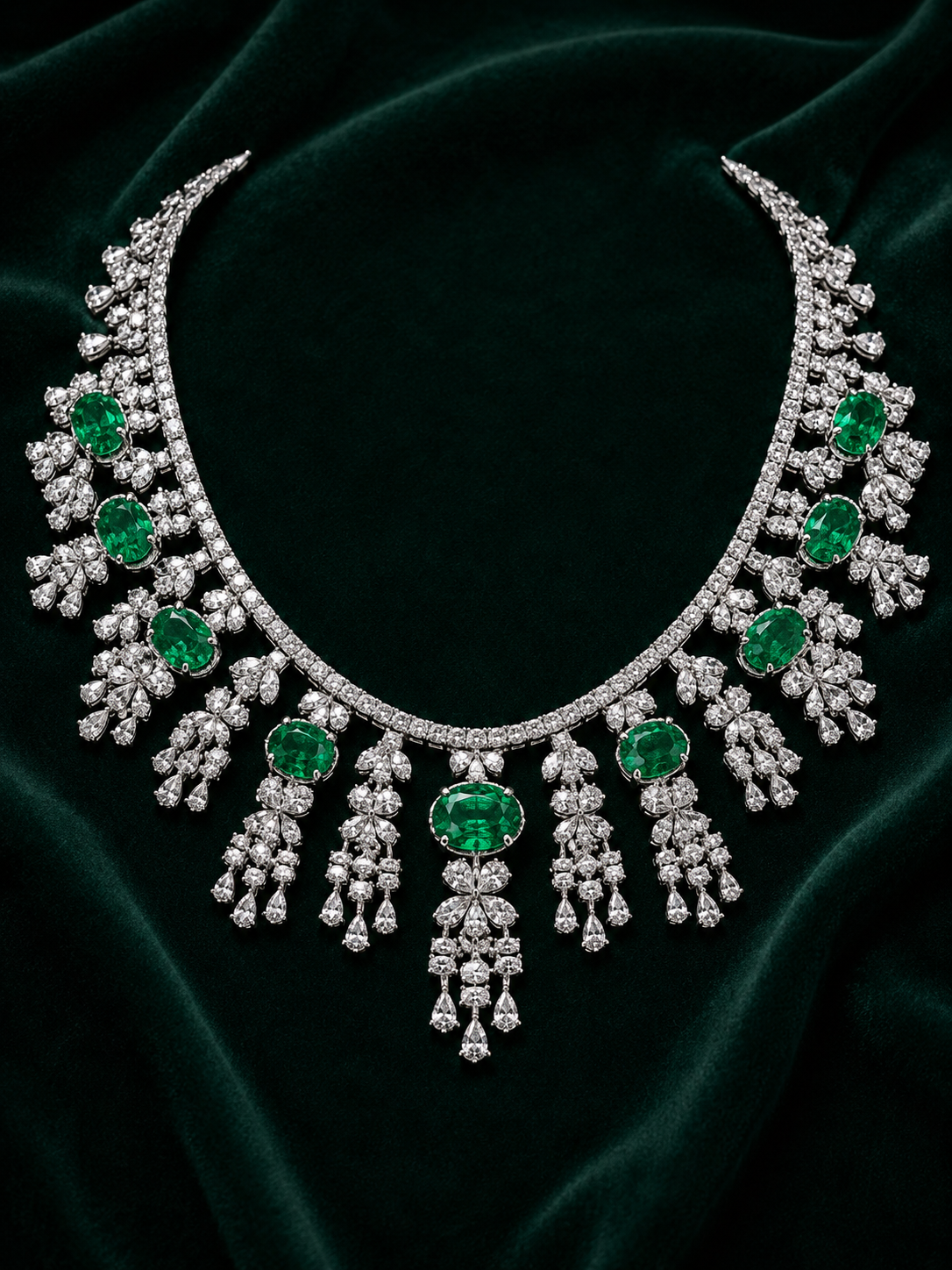 Emerald Cascade Diamond Statement Necklace