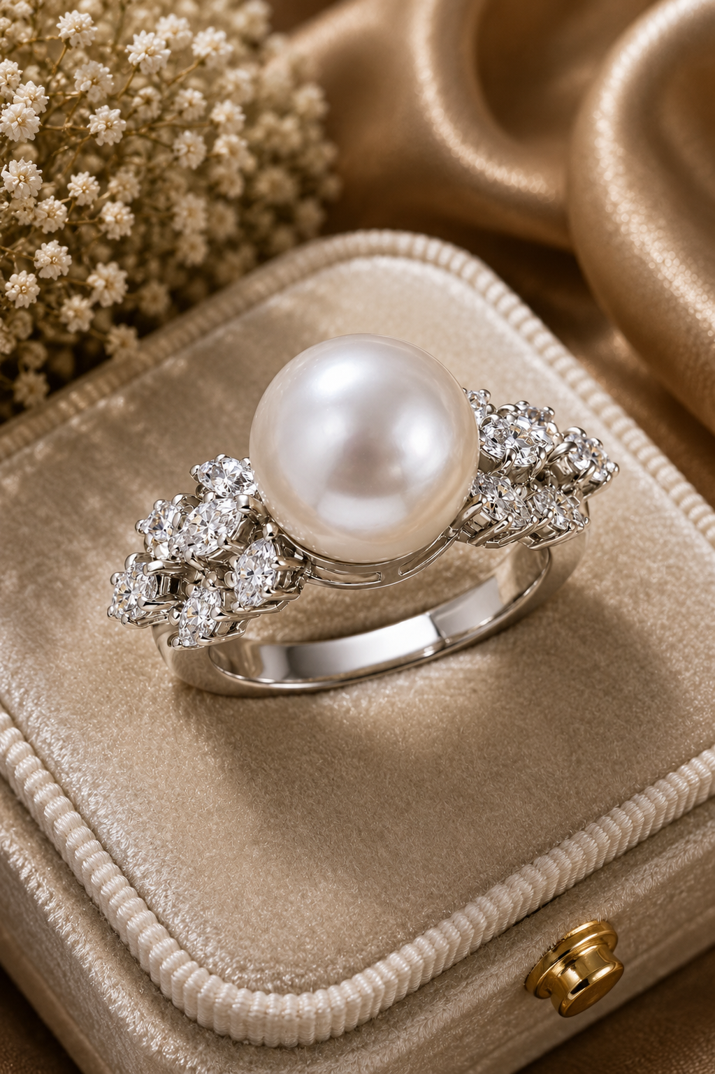 Classic Pearl Diamond Cluster Ring