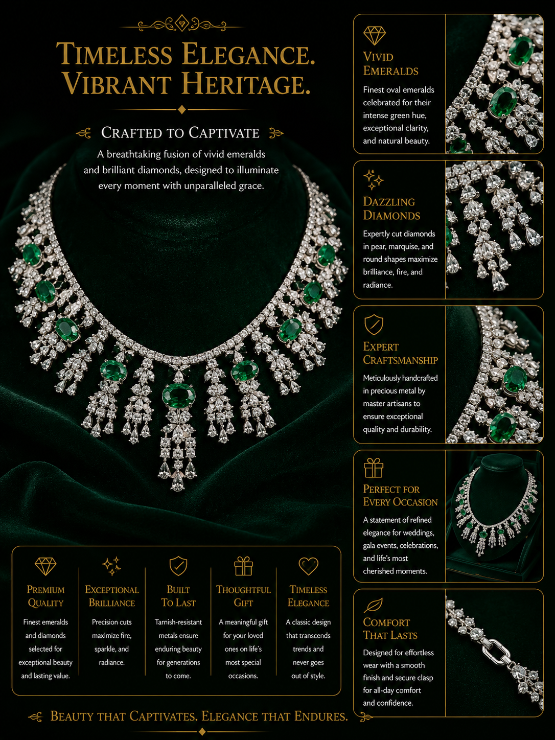 Emerald Cascade Diamond Statement Necklace