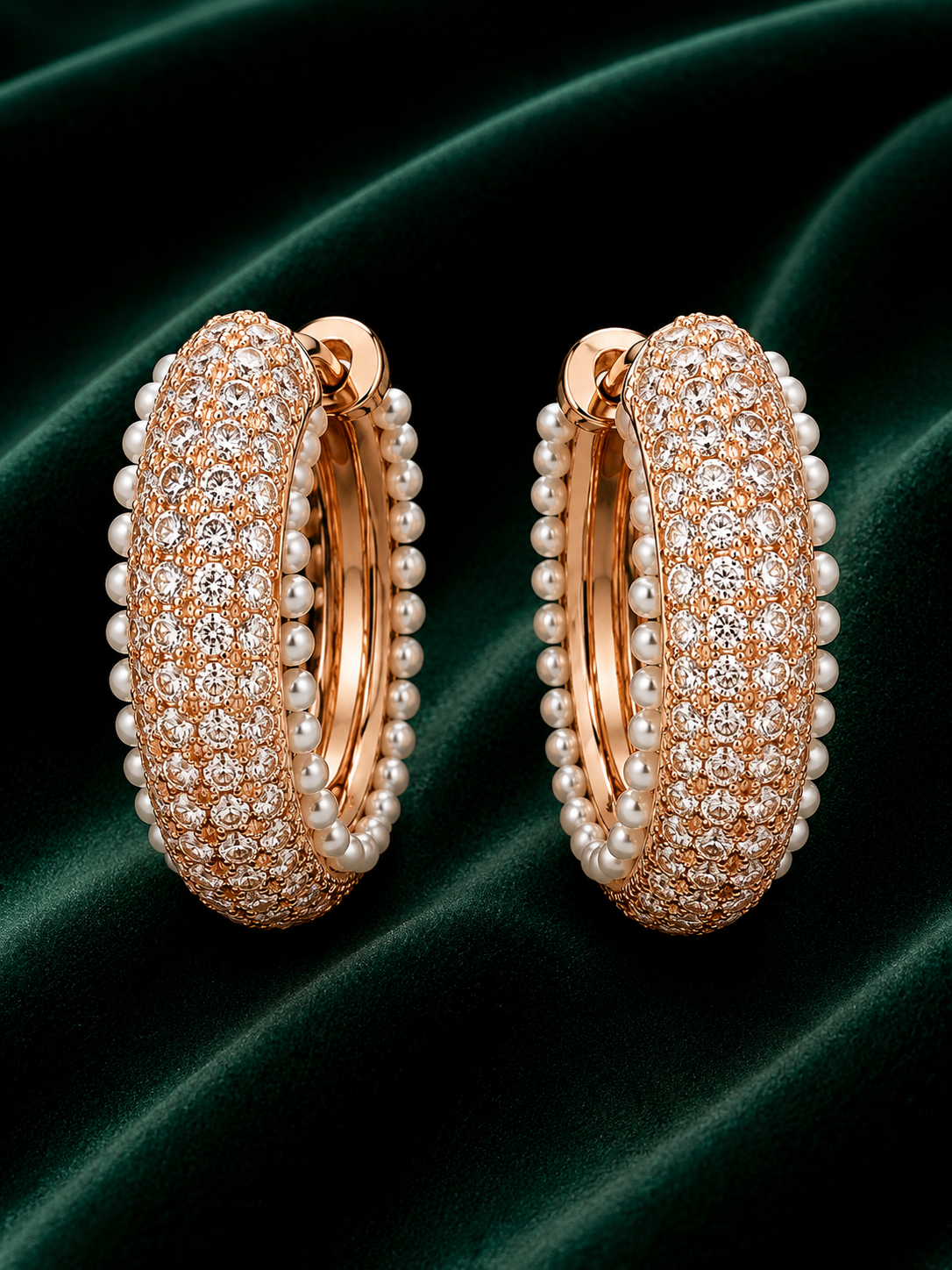 Rose Gold Pavé Pearl Hoop Earrings