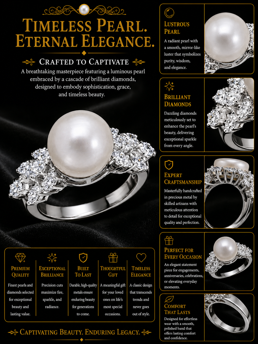Classic Pearl Diamond Cluster Ring