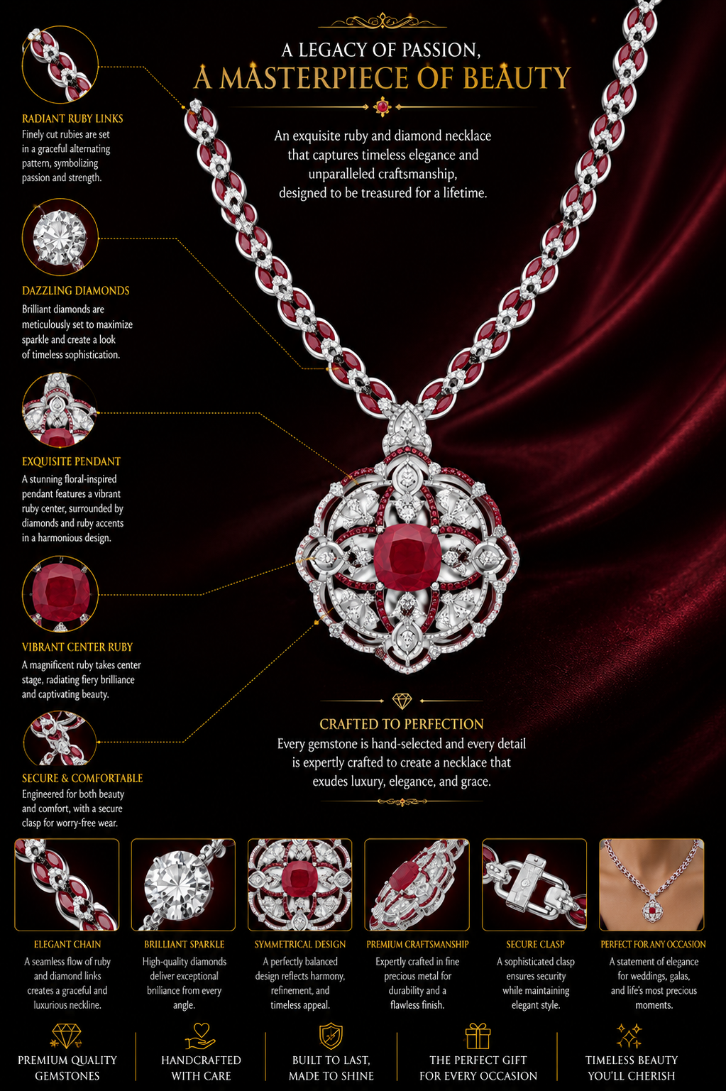 Ruby & Diamond Floral Medallion Pendant Necklace