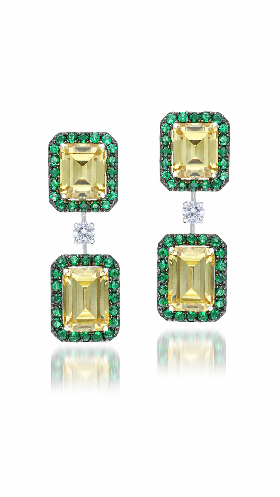 Emerald Halo Canary Stone Drop Earrings
