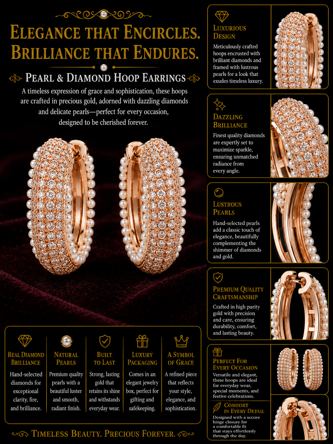 Rose Gold Pavé Pearl Hoop Earrings