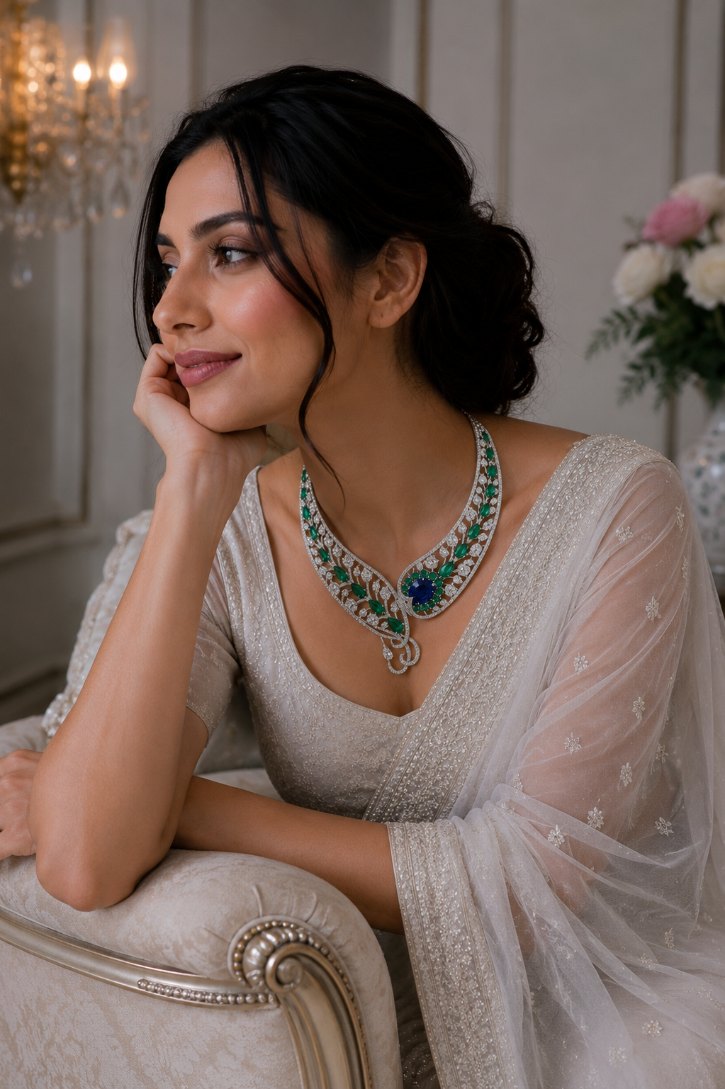 Sapphire & Emerald Royal Peacock-Inspired Necklace Set