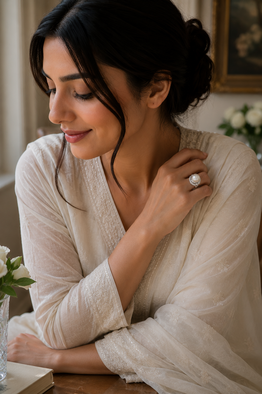 Celestia Pearl Halo Cocktail Ring