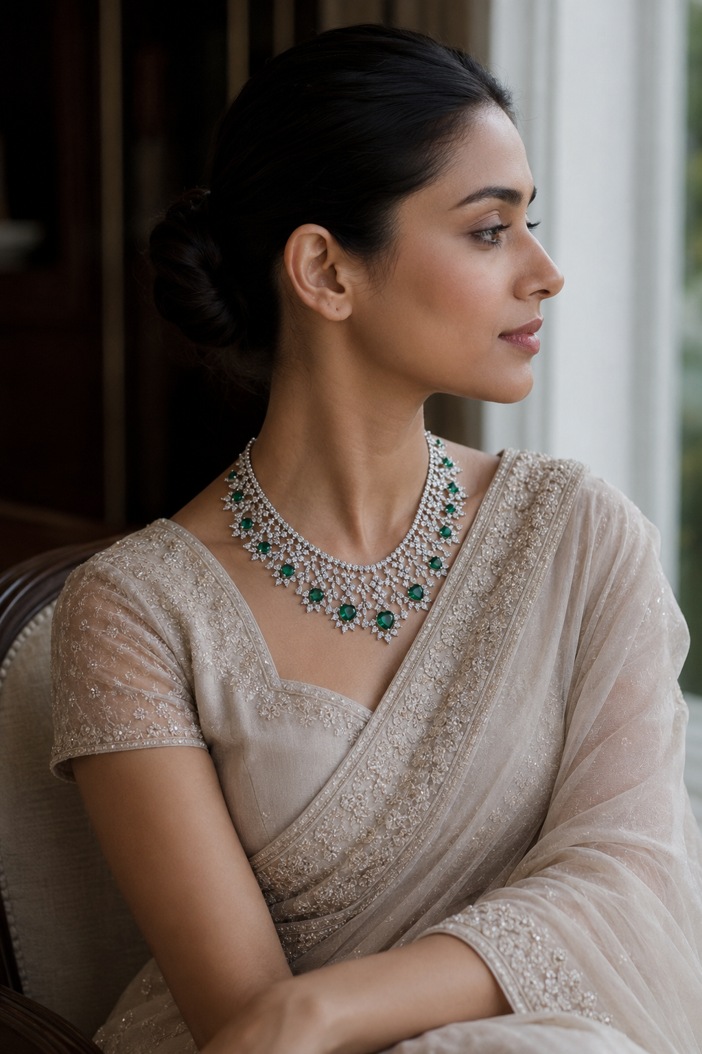 Emerald Heart Cascade Couture Necklace