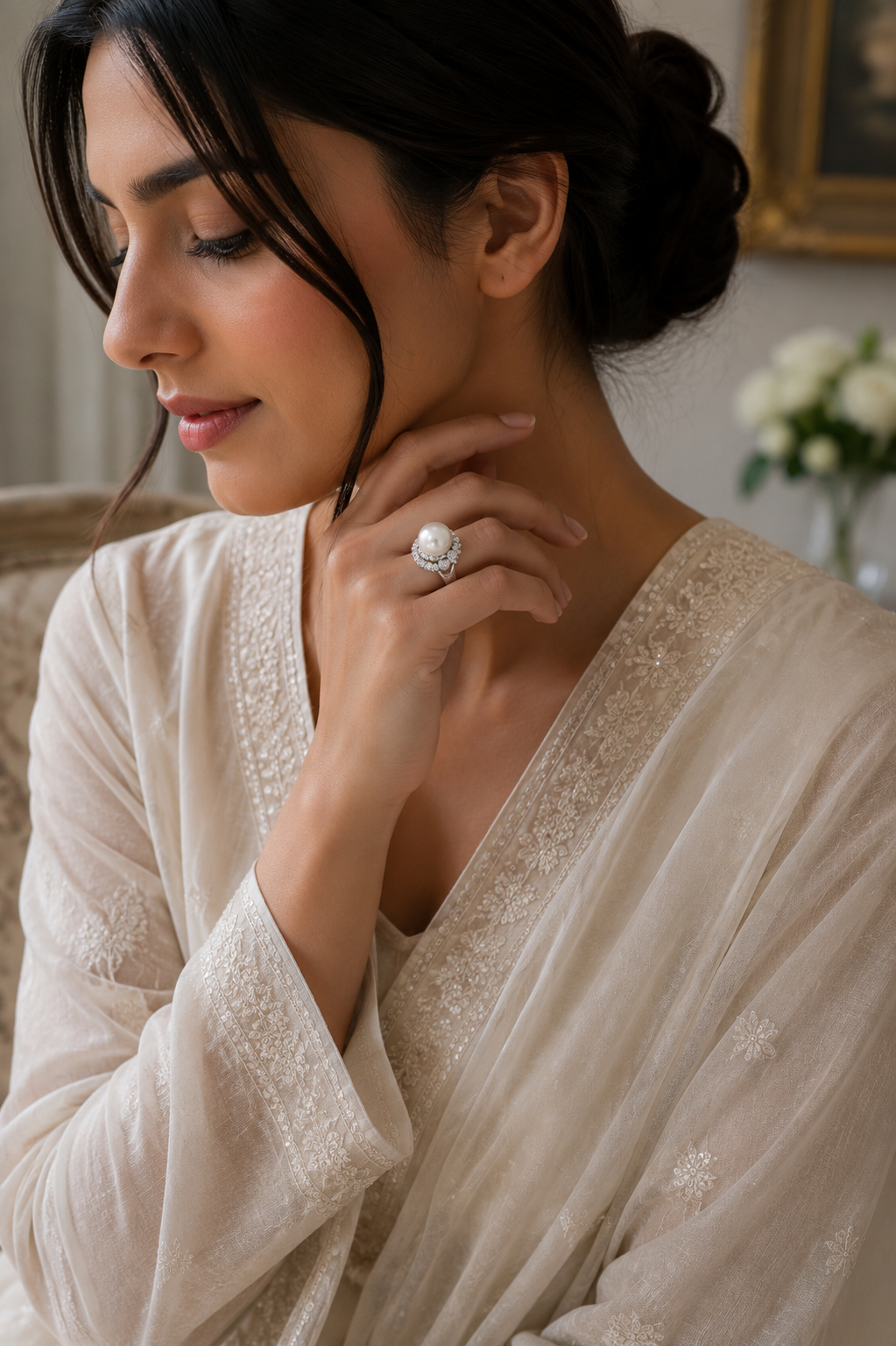 Celestia Pearl Halo Cocktail Ring