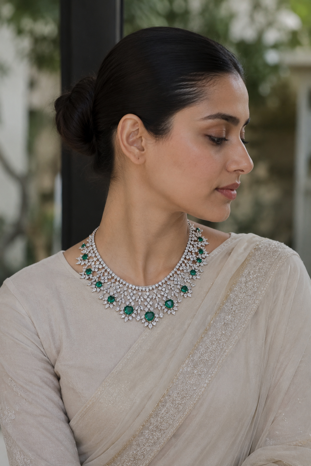 Emerald Heart Cascade Couture Necklace