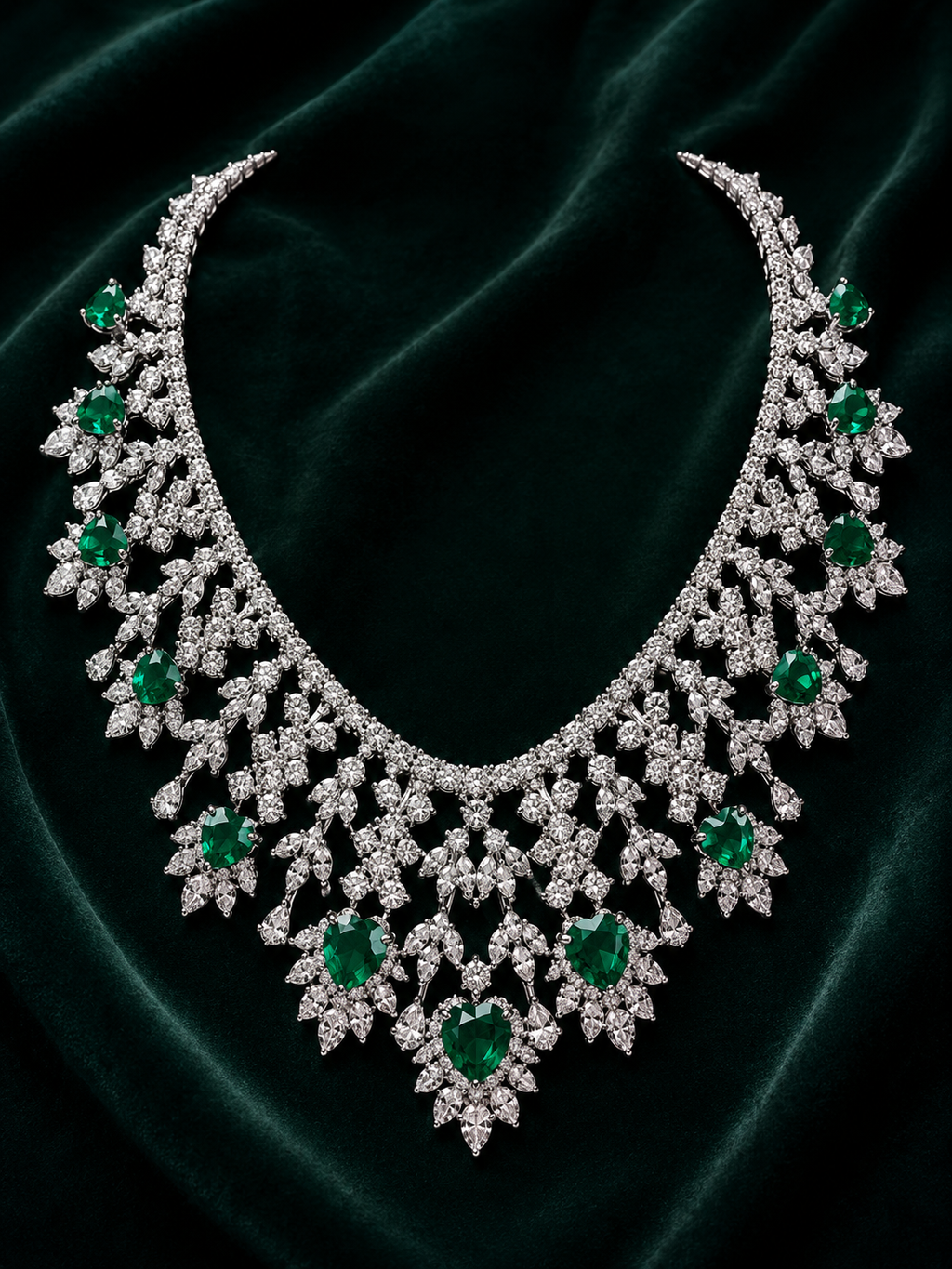 Emerald Heart Cascade Couture Necklace