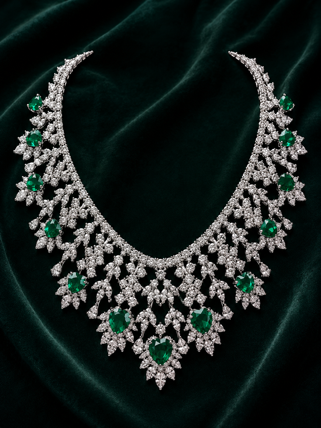 Emerald Heart Cascade Couture Necklace