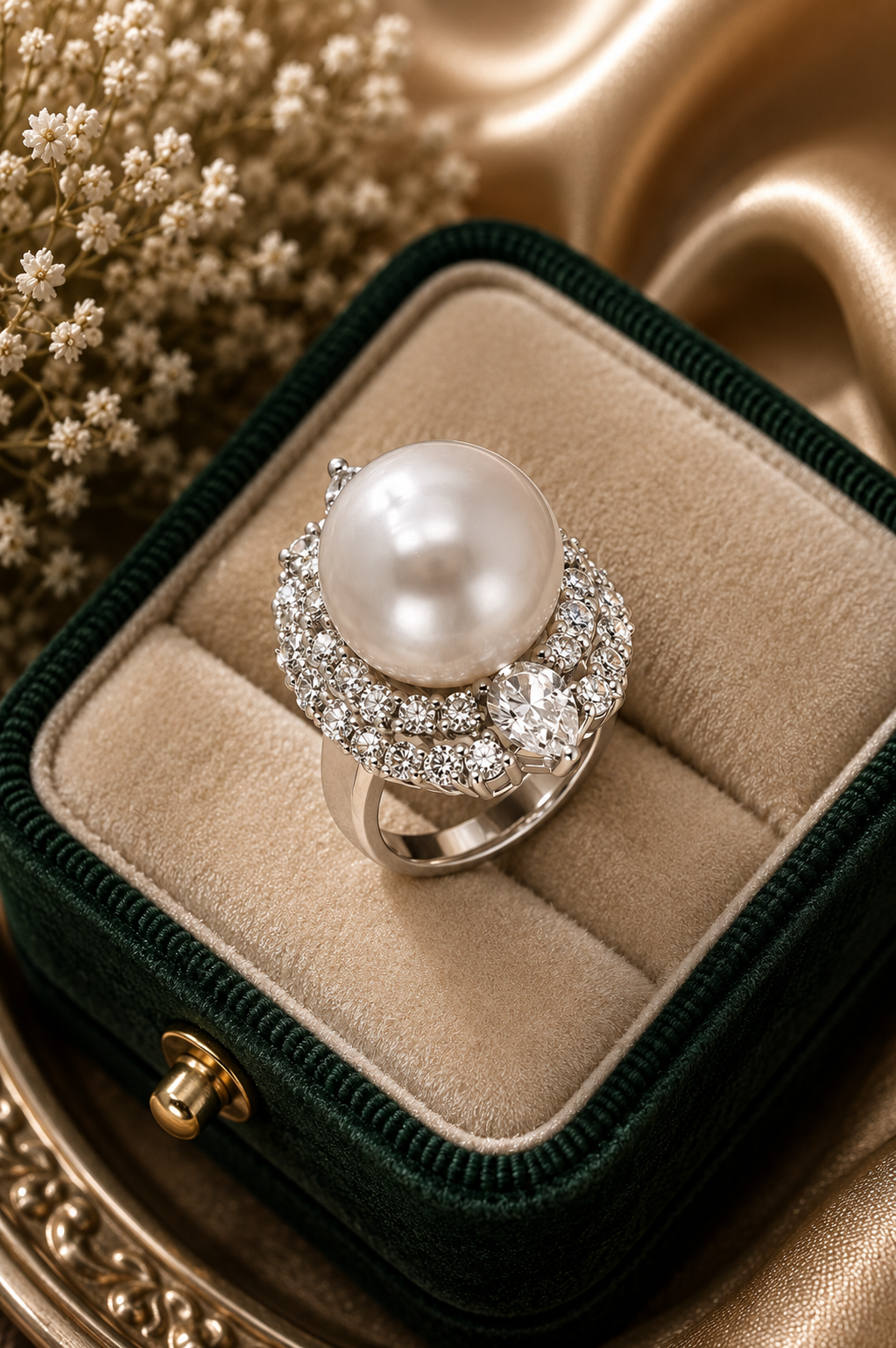 Celestia Pearl Halo Cocktail Ring