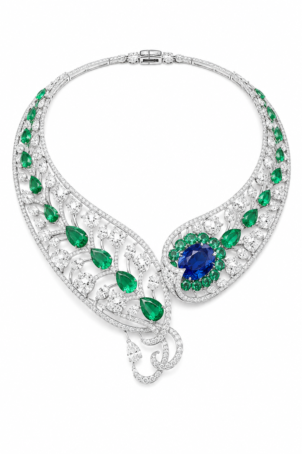 Sapphire & Emerald Royal Peacock-Inspired Necklace Set
