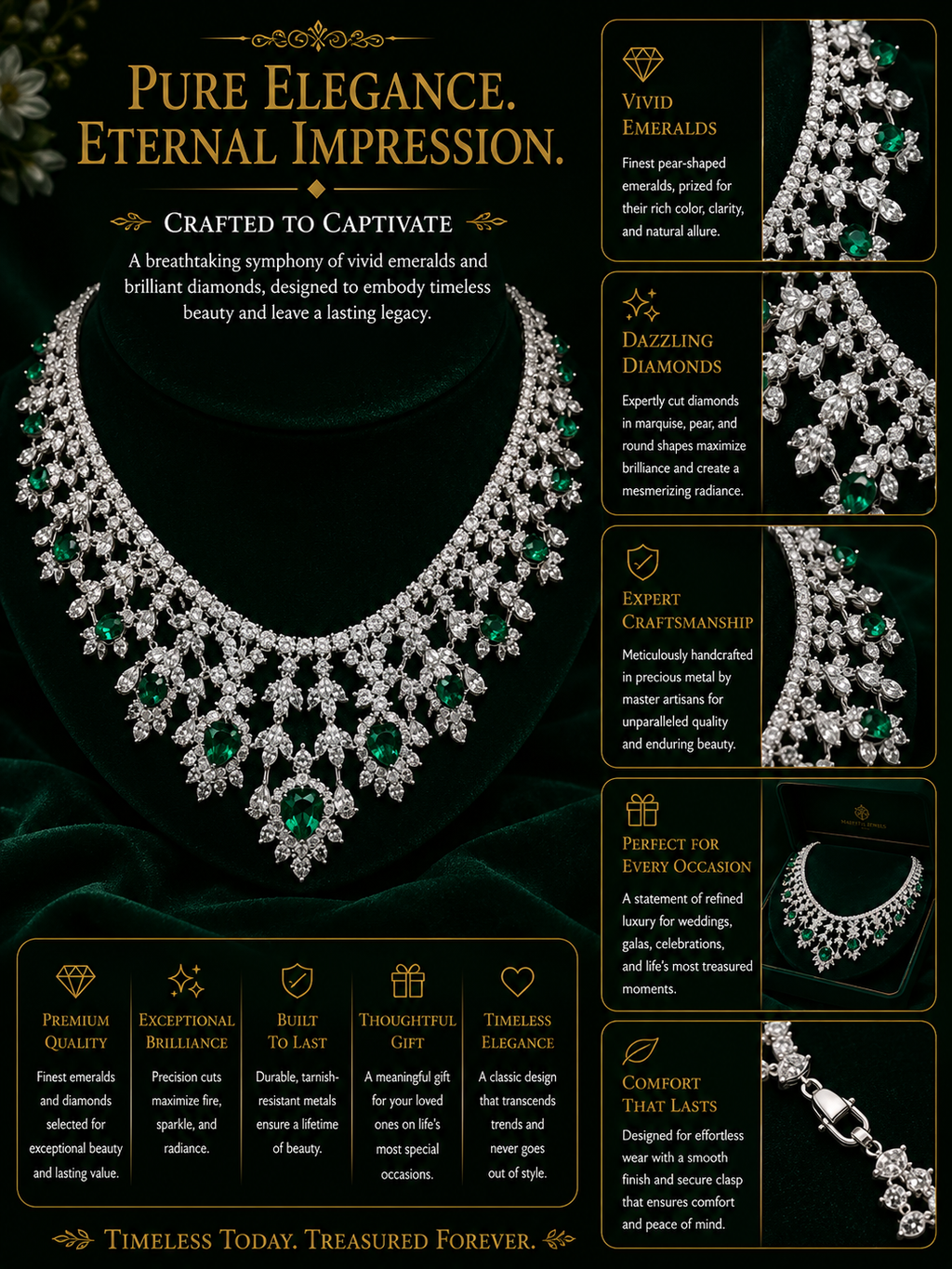 Emerald Heart Cascade Couture Necklace