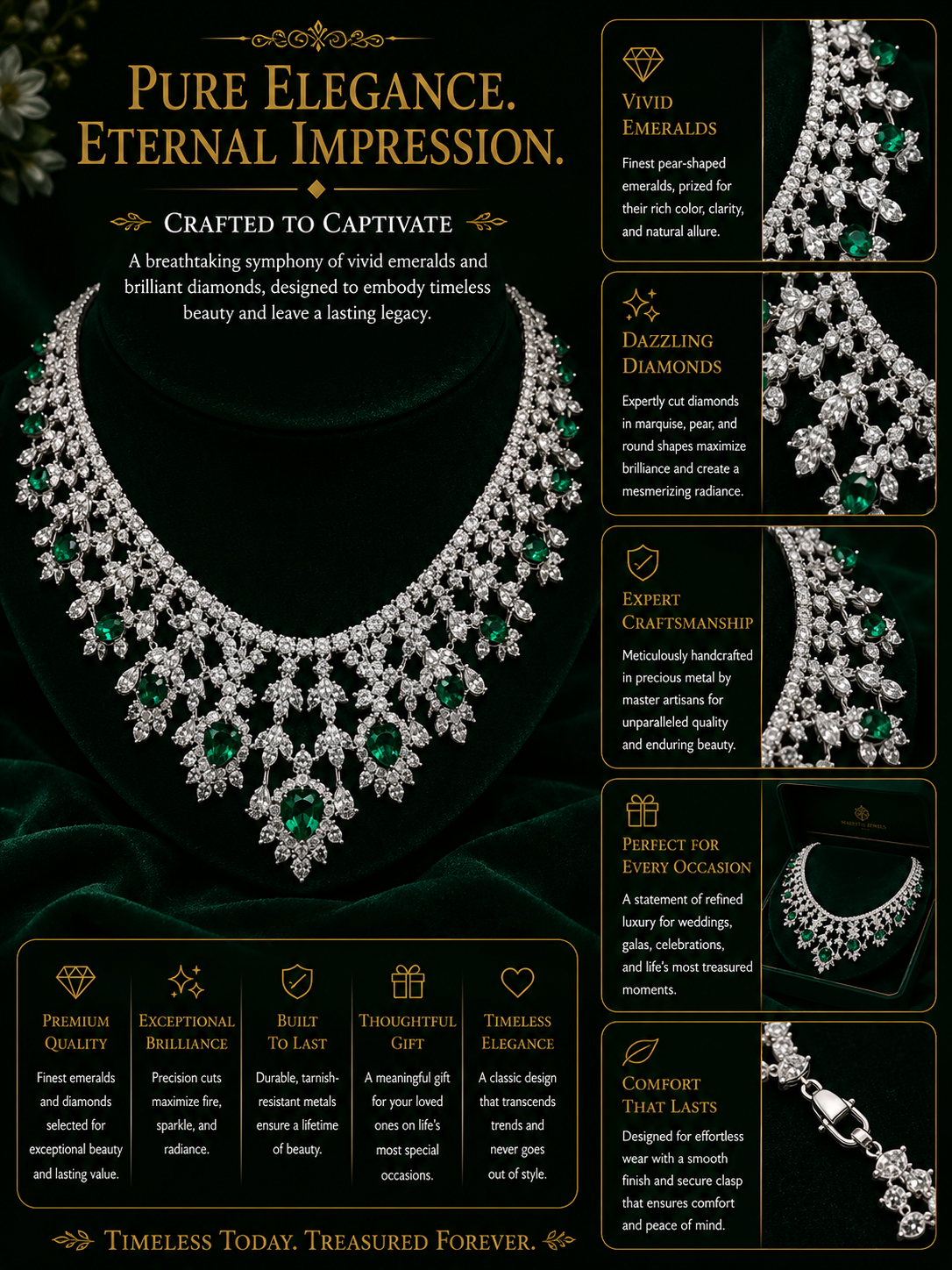 Emerald Heart Cascade Couture Necklace