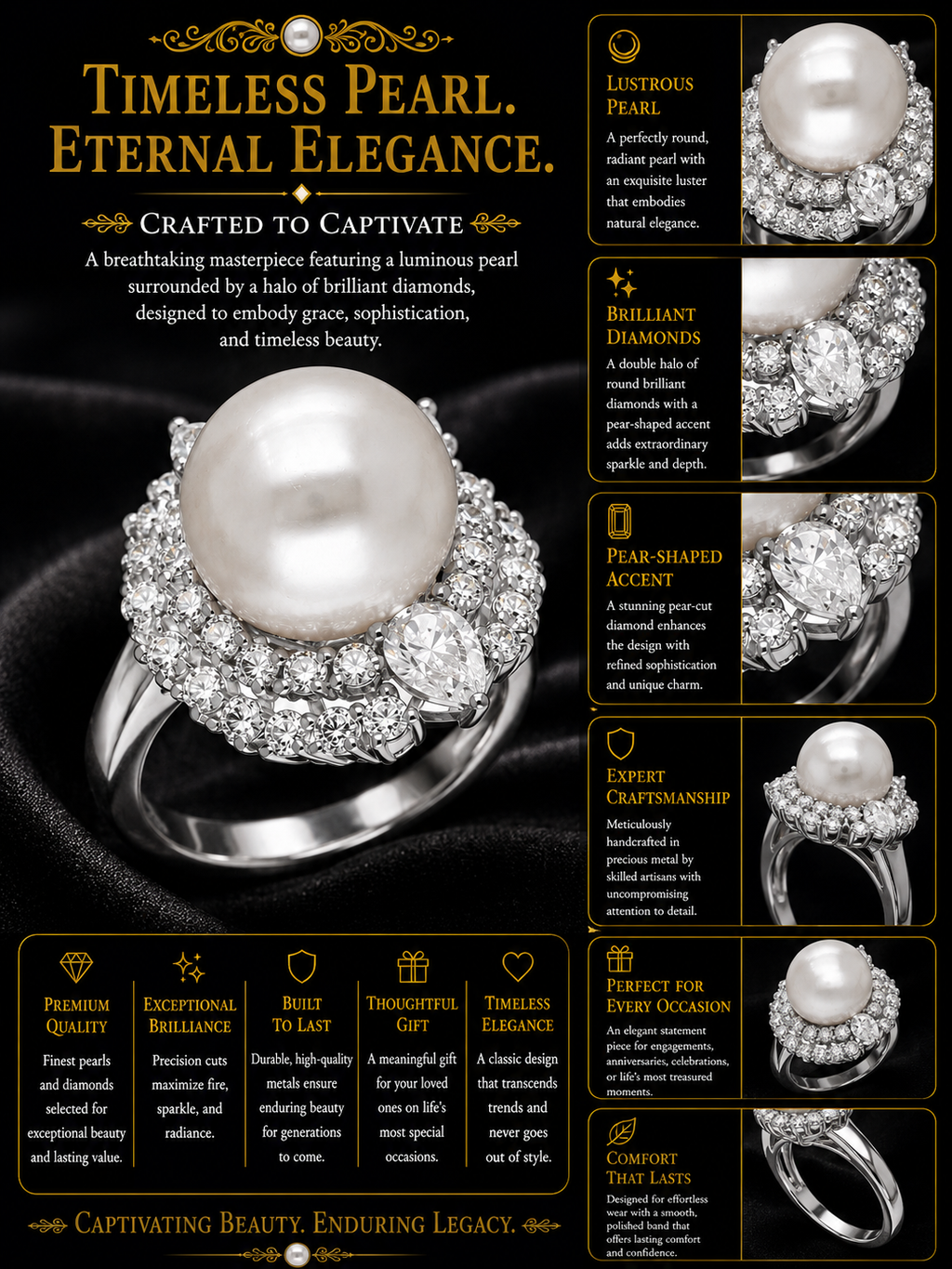 Celestia Pearl Halo Cocktail Ring