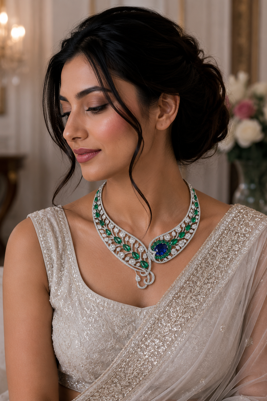 Sapphire & Emerald Royal Peacock-Inspired Necklace Set