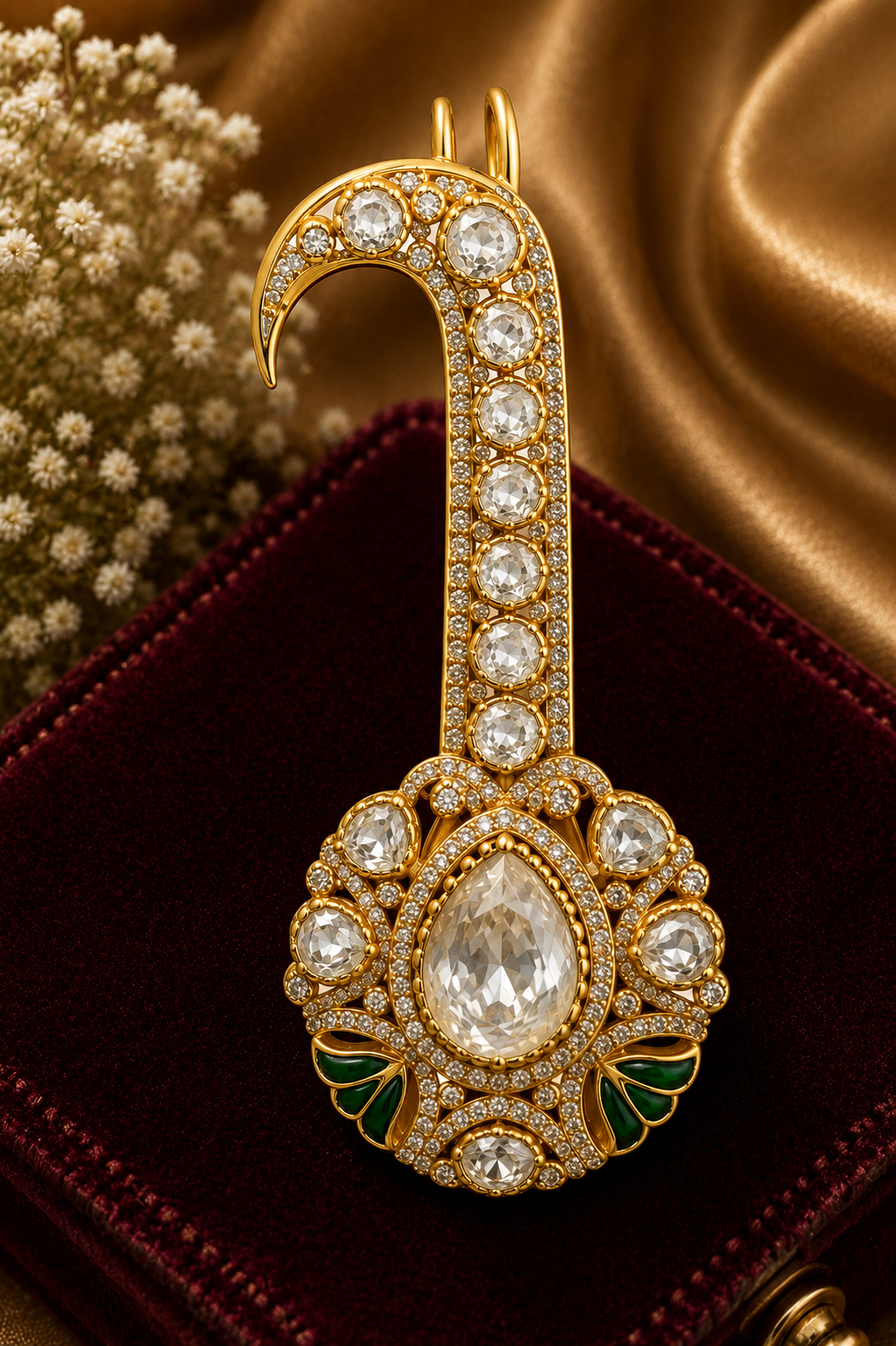 Royal Pear Cut Kundan Kalgi Brooch