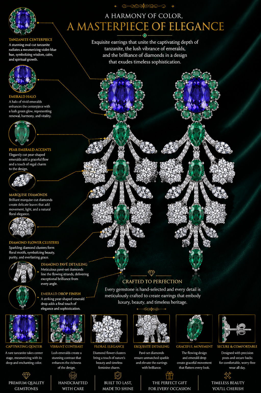 Sapphire & Emerald Royal Peacock-Inspired Necklace Set