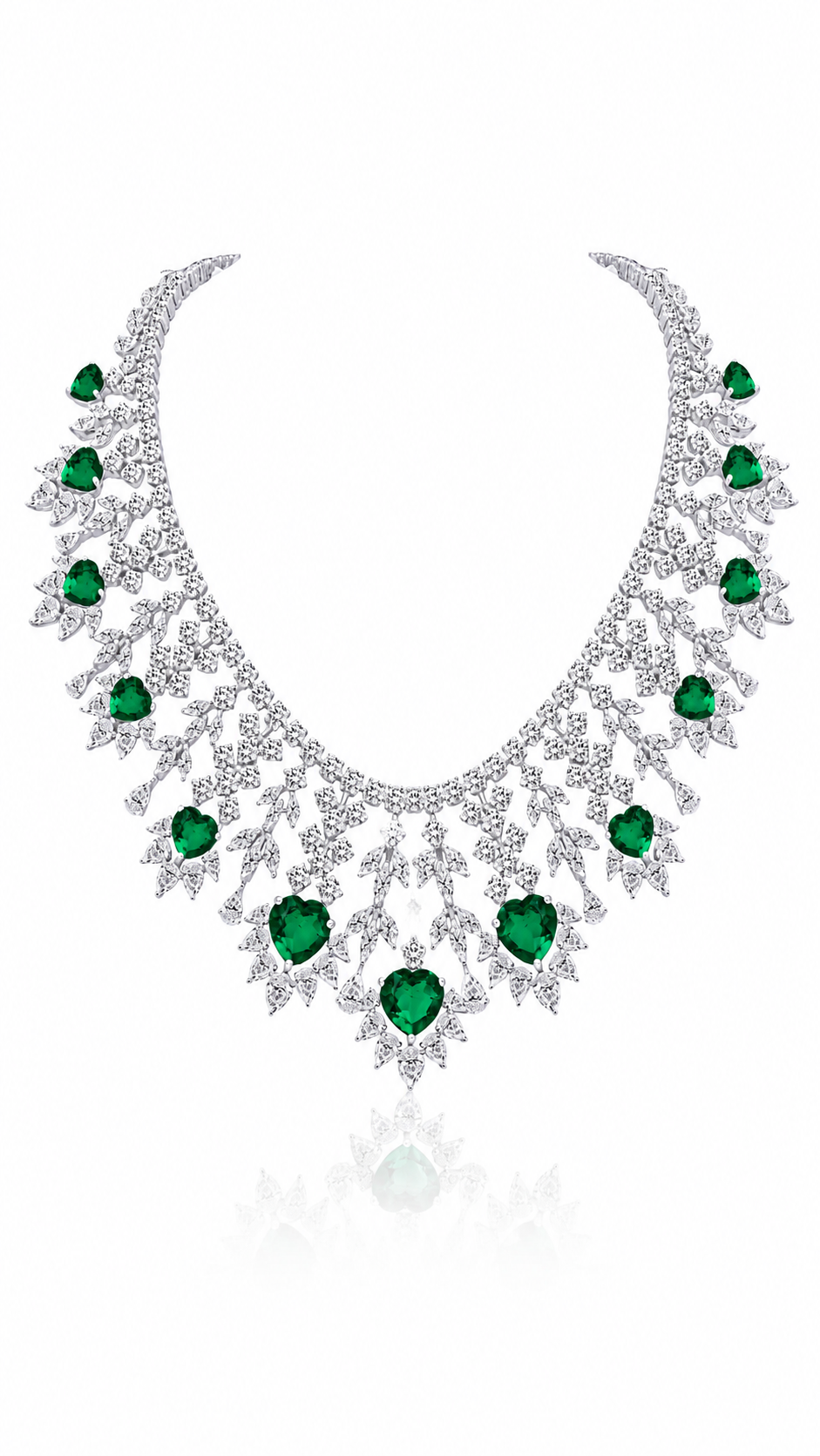 Emerald Heart Cascade Couture Necklace